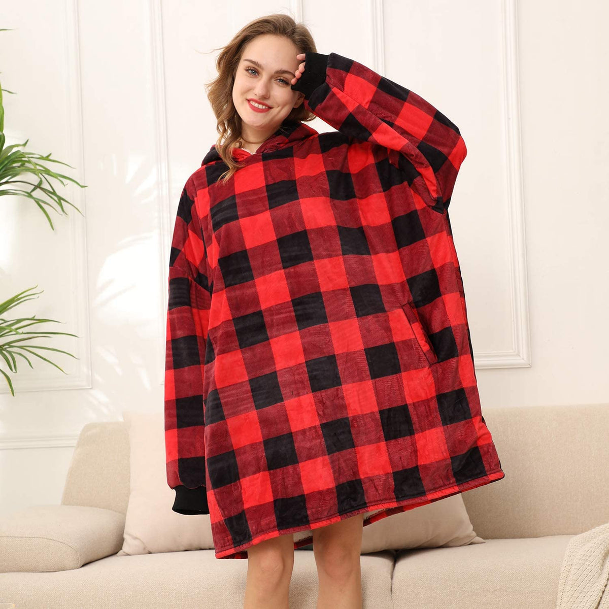LetsFunny Oversized Hooded Blanket Sweatshirt, Super Soft Warm Comfortable Sherpa Wearable Blanket with Giant Pocket, for Adults Men Women Teenagers Kids, One Size Fits All