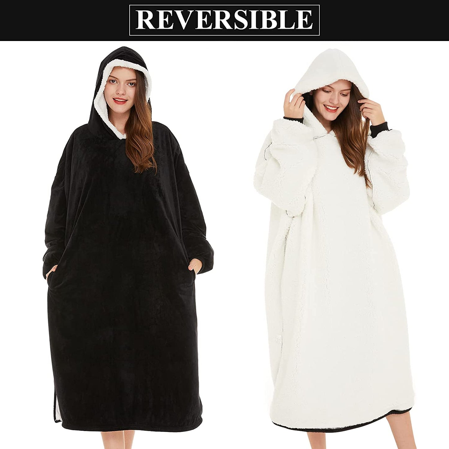 LetsFunny Oversized Blanket Sweatshirt, Plush Fleecehug Hoodie Wearable Blanket with Pocket, Super Warm Cozy Sweatshirt Hooded Blanket for Adult Women Men Teens, One Size Fits All