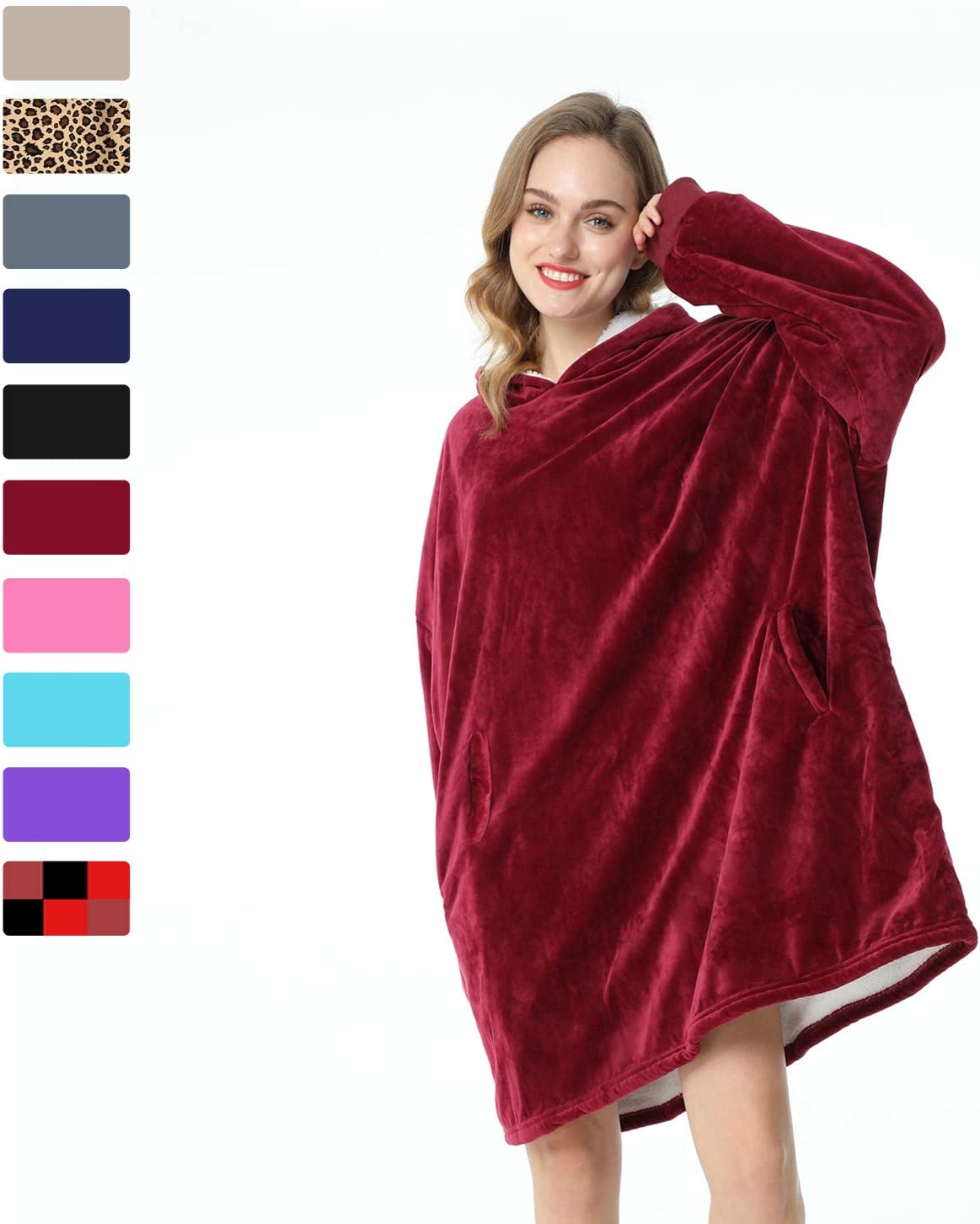 LetsFunny Oversized Hooded Blanket Sweatshirt, Super Soft Warm Comfortable Sherpa Wearable Blanket with Giant Pocket, for Adults Men Women Teenagers Kids, One Size Fits All
