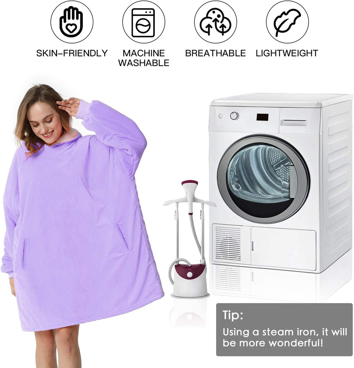 LetsFunny Oversized Hooded Blanket Sweatshirt, Super Soft Warm Comfortable Sherpa Wearable Blanket with Giant Pocket, for Adults Men Women Teenagers Kids, One Size Fits All