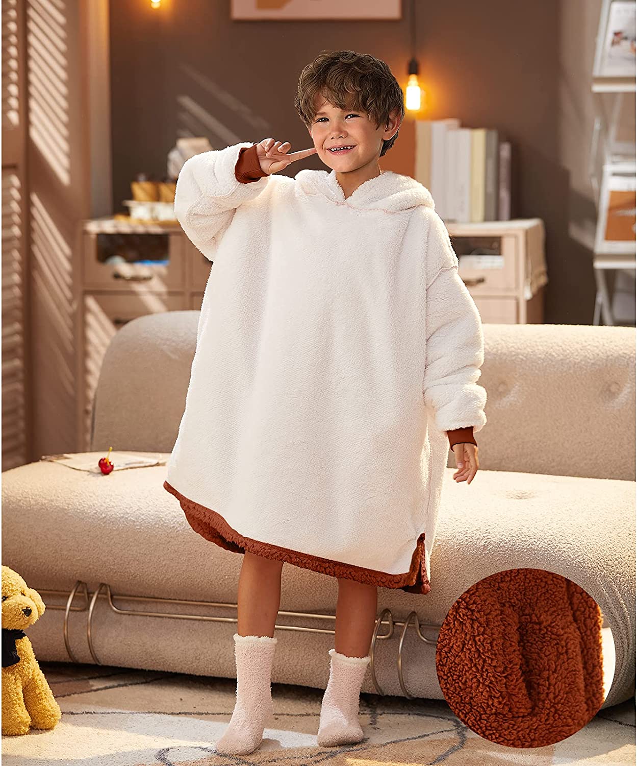 LetsFunny Oversized Blanket Sweatshirt, Plush Fleecehug Hoodie Wearable Blanket with Pocket, Super Warm Cozy Sweatshirt Hooded Blanket for Adult Women Men Teens, One Size Fits All