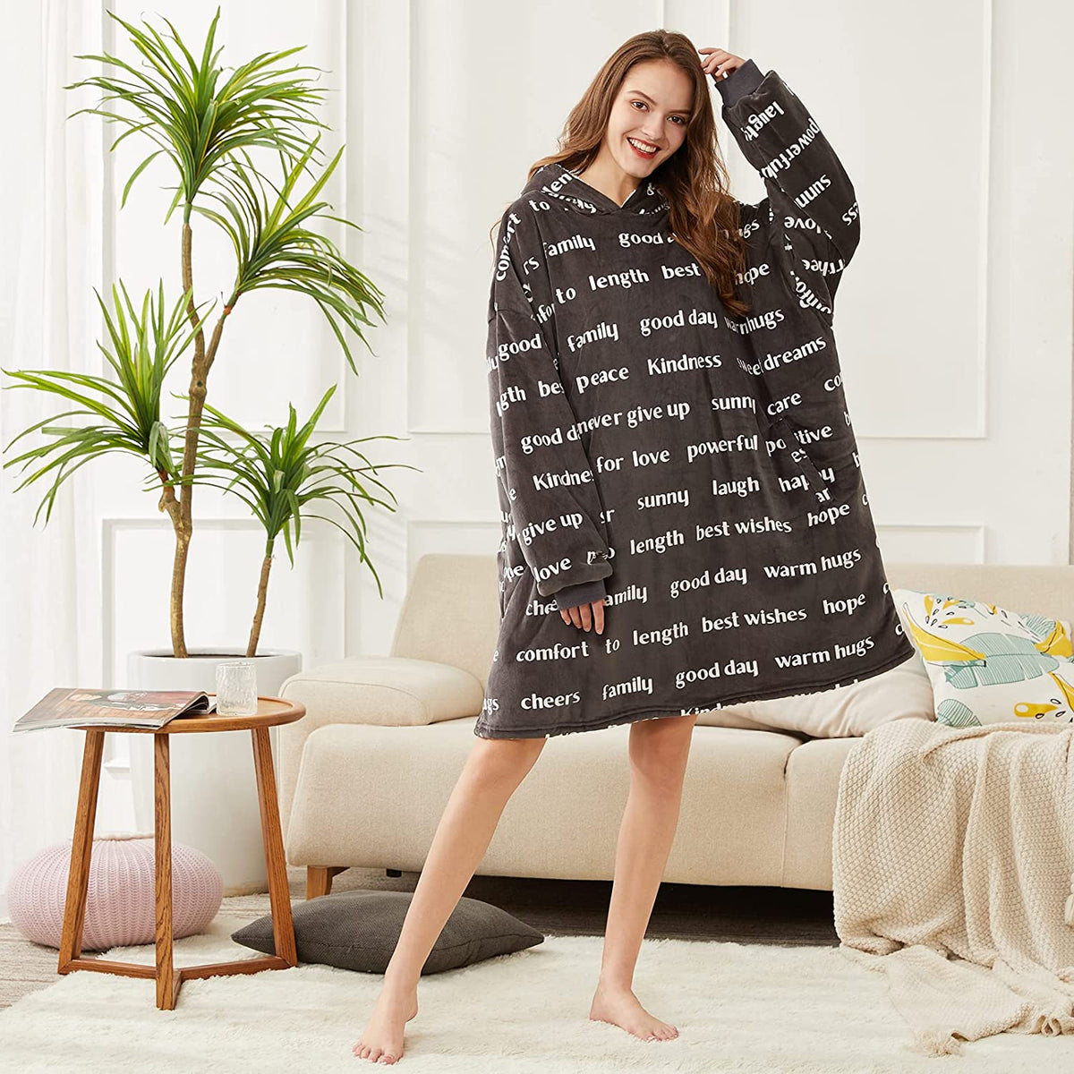 LetsFunny Oversized Hooded Blanket Sweatshirt, Super Soft Warm Comfortable Sherpa Wearable Blanket with Giant Pocket, for Adults Men Women Teenagers Kids, One Size Fits All