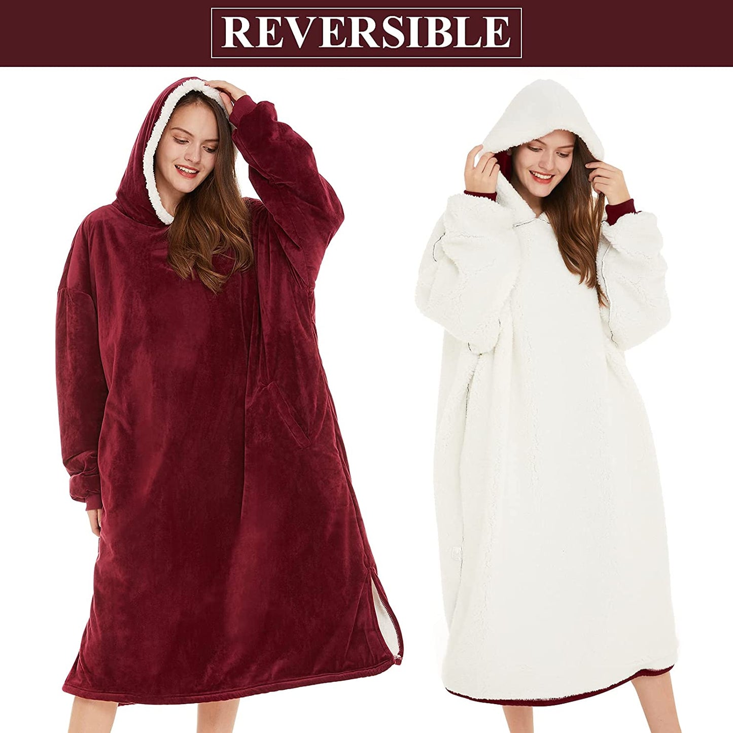 LetsFunny Oversized Blanket Sweatshirt, Plush Fleecehug Hoodie Wearable Blanket with Pocket, Super Warm Cozy Sweatshirt Hooded Blanket for Adult Women Men Teens, One Size Fits All