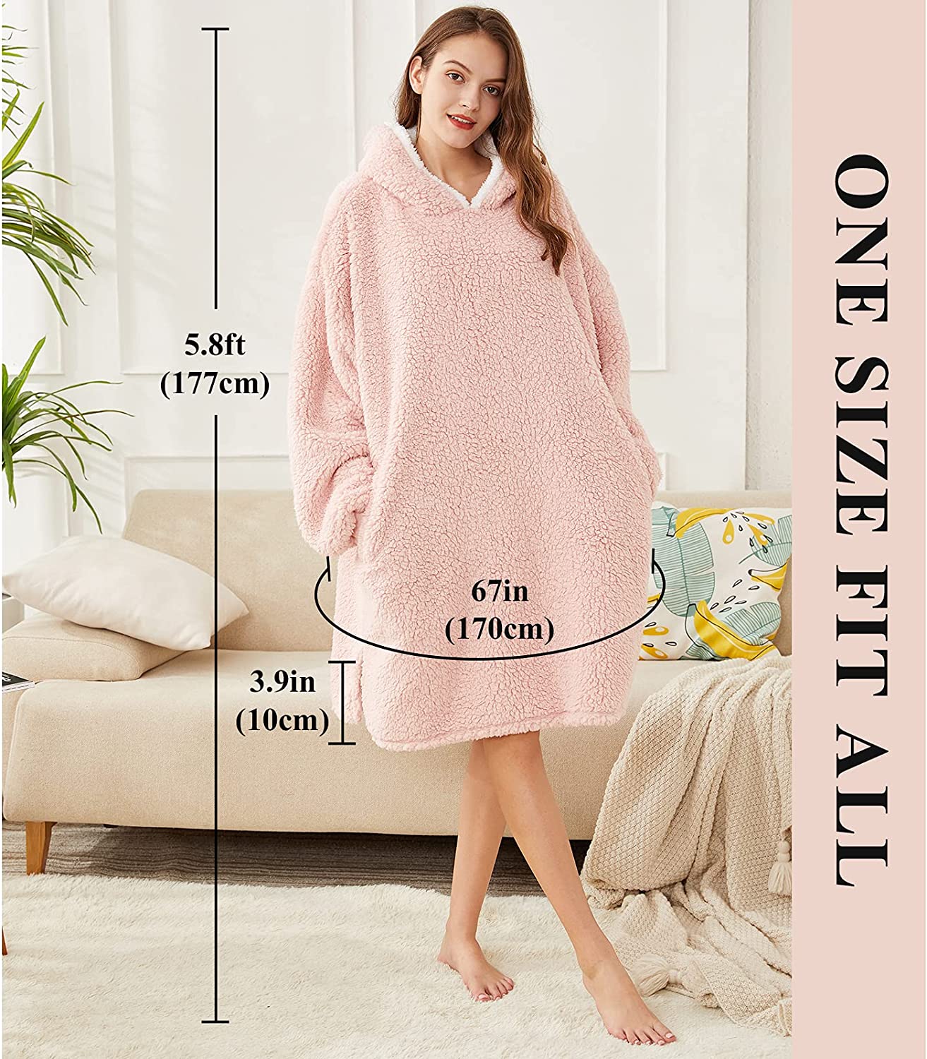 LetsFunny Oversized Blanket Sweatshirt, Plush Fleecehug Hoodie Wearable Blanket with Pocket, Super Warm Cozy Sweatshirt Hooded Blanket for Adult Women Men Teens, One Size Fits All