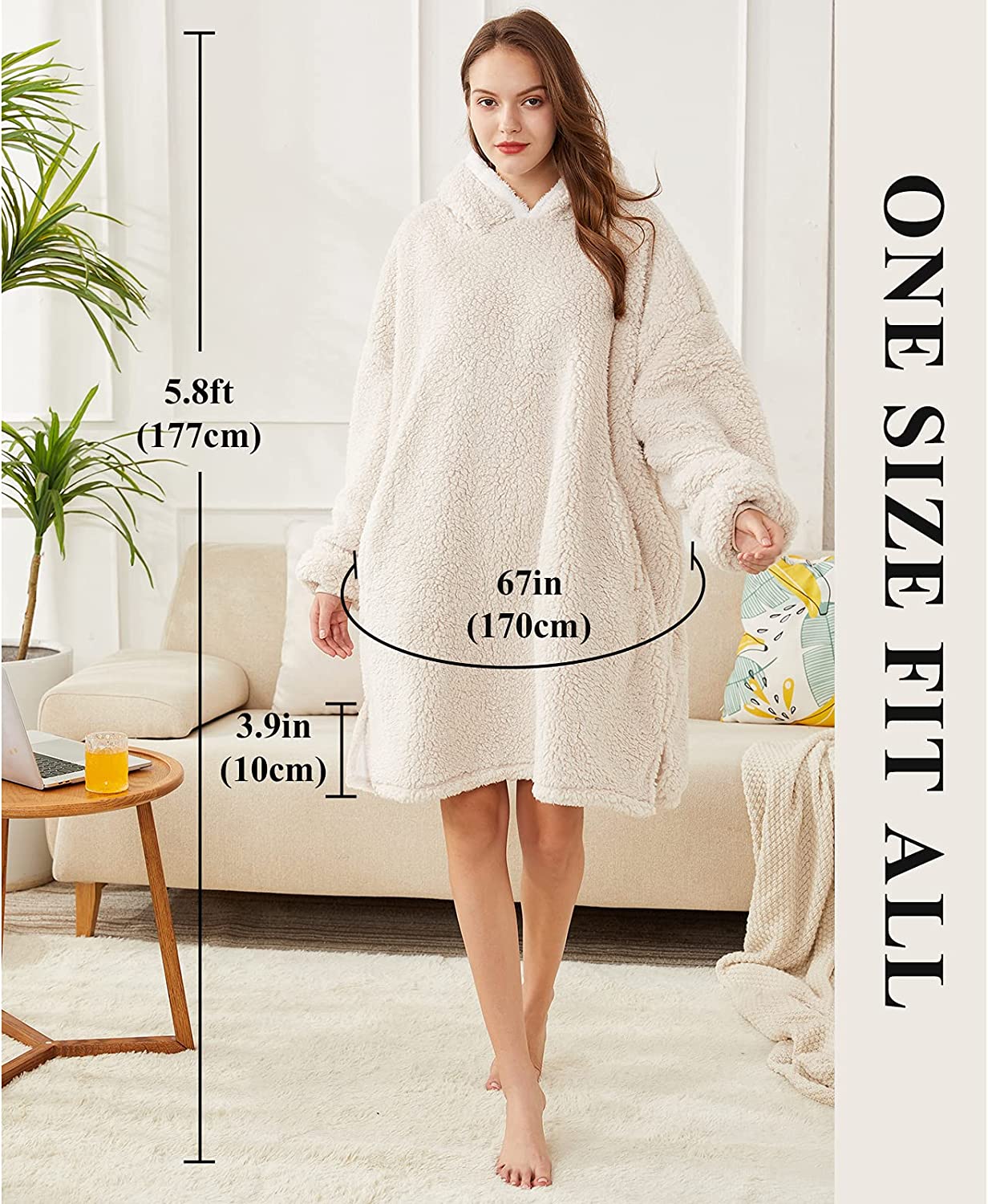 LetsFunny Oversized Blanket Sweatshirt, Plush Fleecehug Hoodie Wearable Blanket with Pocket, Super Warm Cozy Sweatshirt Hooded Blanket for Adult Women Men Teens, One Size Fits All