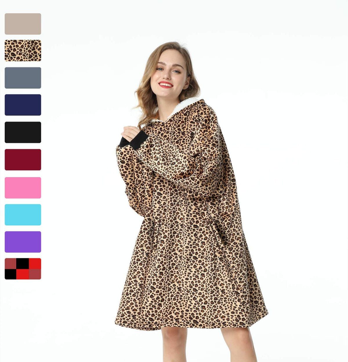 LetsFunny Oversized Hooded Blanket Sweatshirt, Super Soft Warm Comfortable Sherpa Wearable Blanket with Giant Pocket, for Adults Men Women Teenagers Kids, One Size Fits All