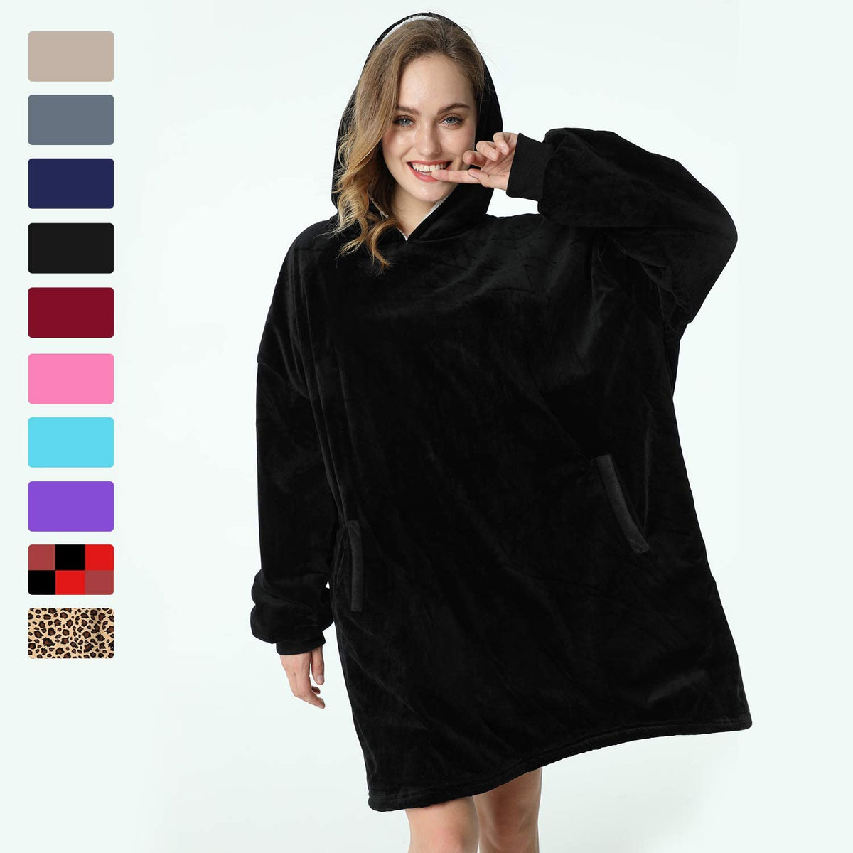 LetsFunny Oversized Hooded Blanket Sweatshirt, Super Soft Warm Comfortable Sherpa Wearable Blanket with Giant Pocket, for Adults Men Women Teenagers Kids, One Size Fits All