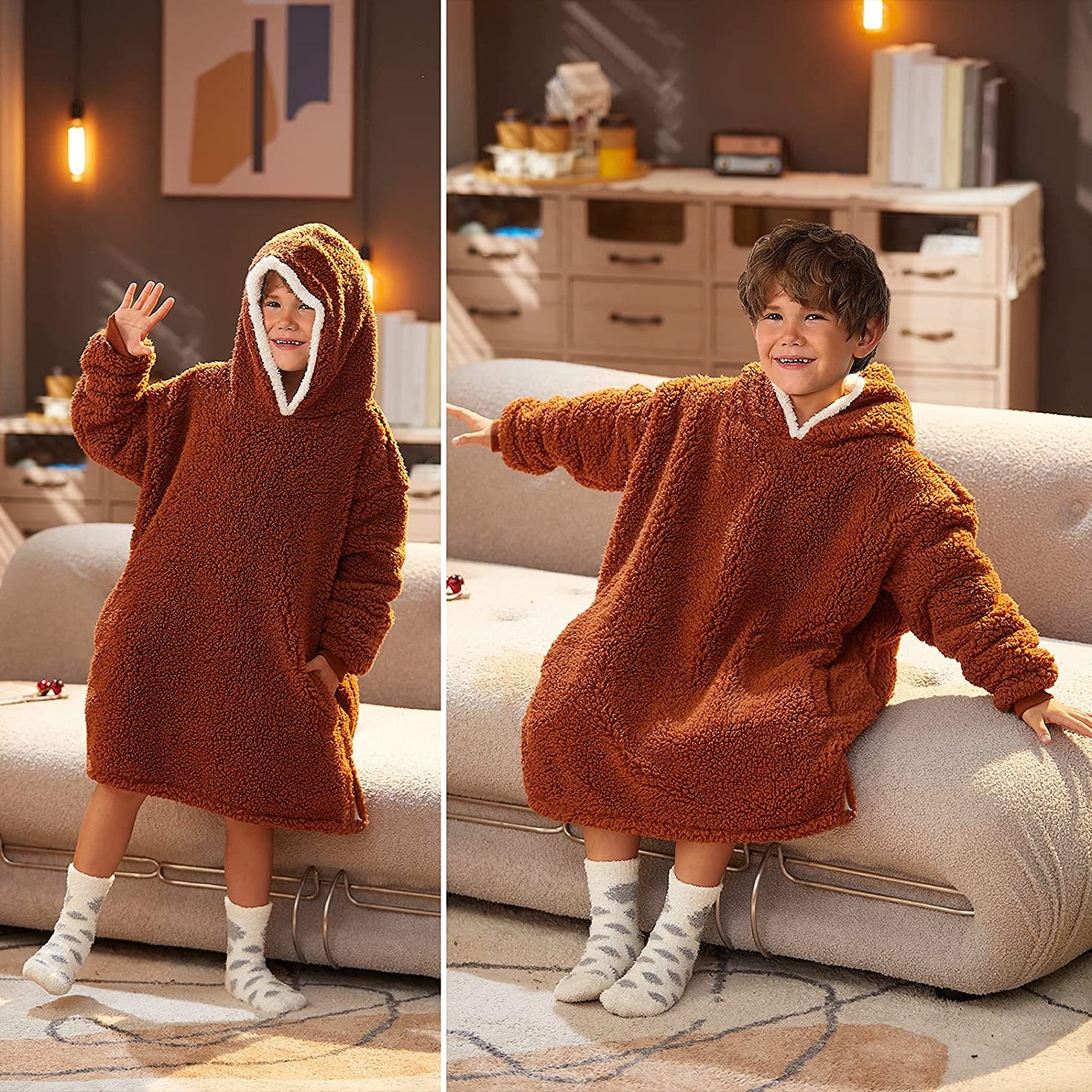 LetsFunny Oversized Blanket Sweatshirt, Plush Fleecehug Hoodie Wearable Blanket with Pocket, Super Warm Cozy Sweatshirt Hooded Blanket for Adult Women Men Teens, One Size Fits All