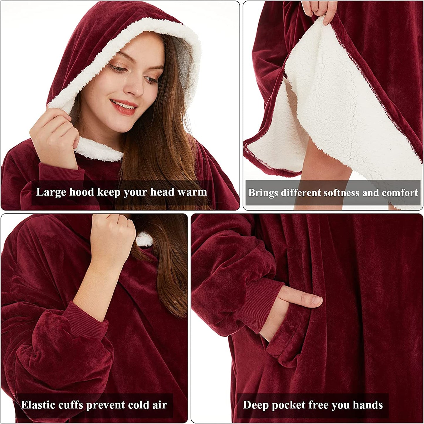 LetsFunny Oversized Blanket Sweatshirt, Plush Fleecehug Hoodie Wearable Blanket with Pocket, Super Warm Cozy Sweatshirt Hooded Blanket for Adult Women Men Teens, One Size Fits All