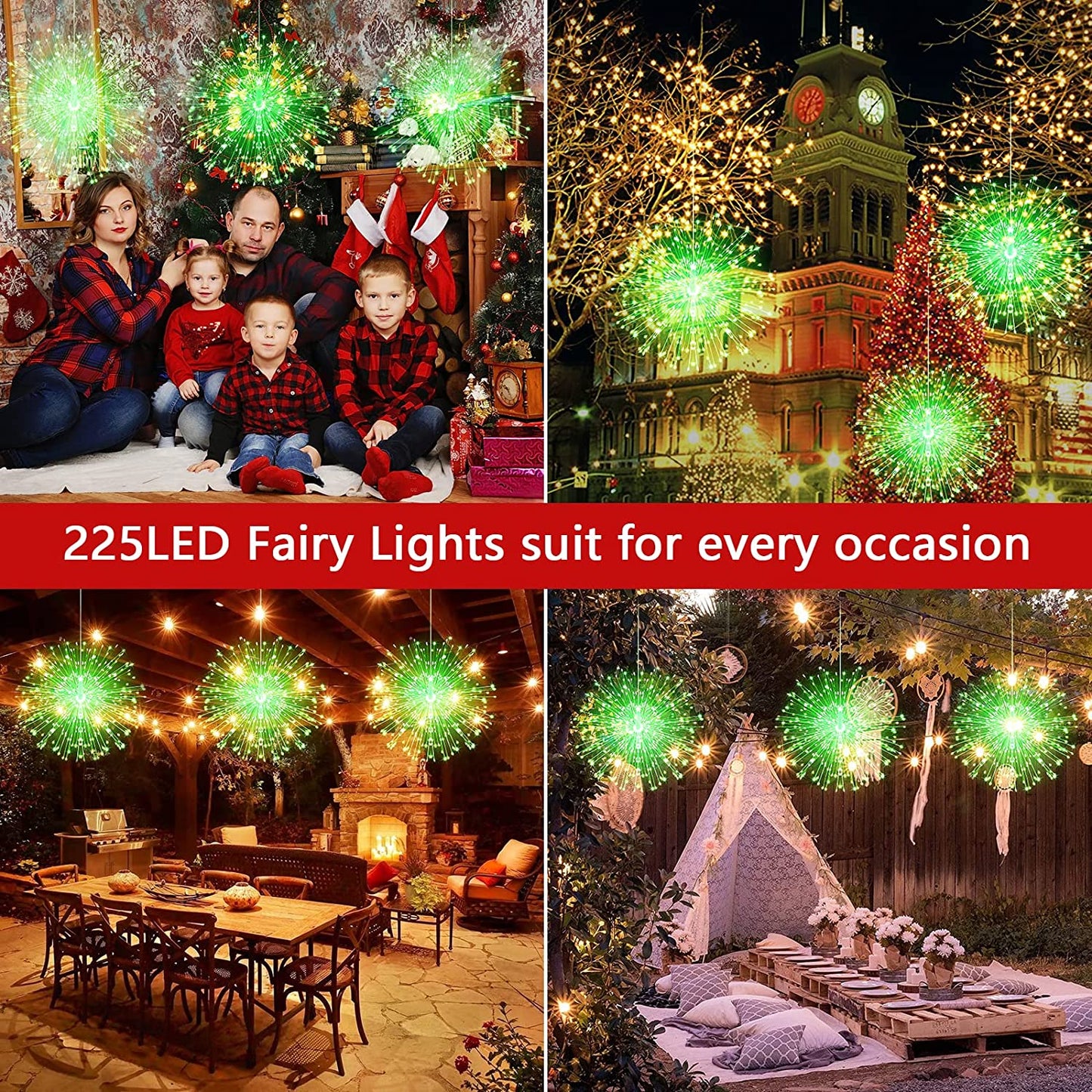 Fairy Lights Battery Operated Wire Lights,225 LED DIY 8 Modes Dimmable Lights with Remote Control, Waterproof Decorative Hanging Starburst Lights for Christmas, Home, Patio, Indoor Outdoor Decoration
