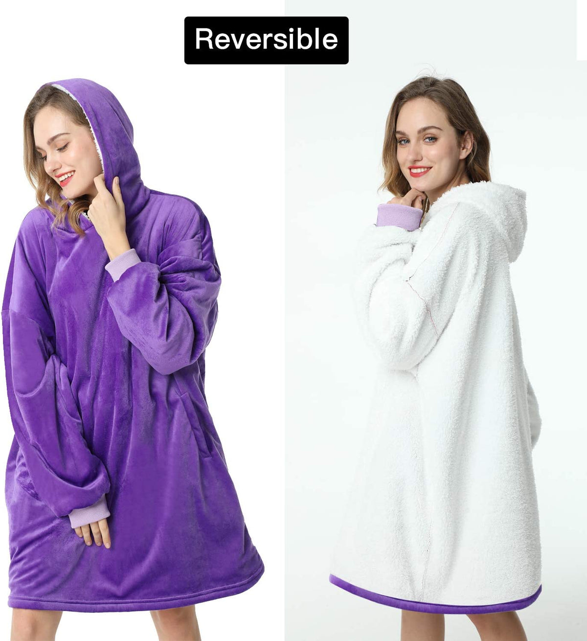 LetsFunny Oversized Hooded Blanket Sweatshirt, Super Soft Warm Comfortable Sherpa Wearable Blanket with Giant Pocket, for Adults Men Women Teenagers Kids, One Size Fits All