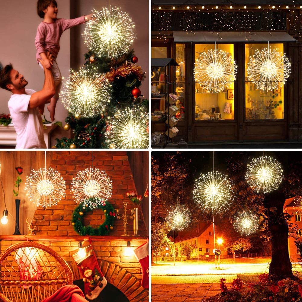 Fairy Firework String Wire Lights, LED DIY 8 Modes Dimmable Lights, Waterproof Decorative Hanging Starburst Lights for Christmas, Home, Patio, Indoor Outdoor Decoration