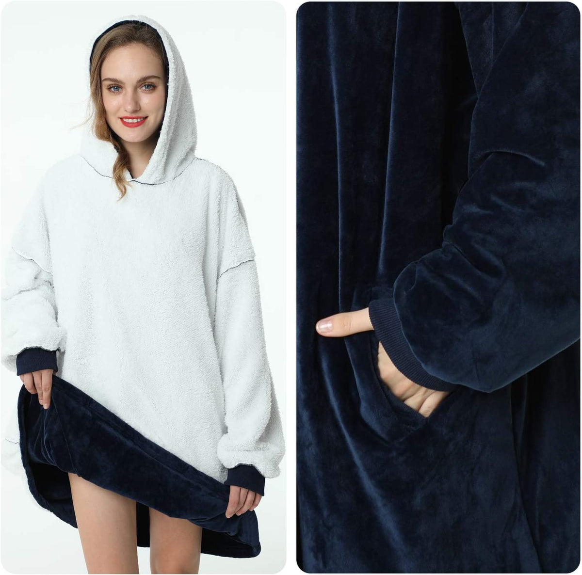 LetsFunny Oversized Hooded Blanket Sweatshirt, Super Soft Warm Comfortable Sherpa Wearable Blanket with Giant Pocket, for Adults Men Women Teenagers Kids, One Size Fits All