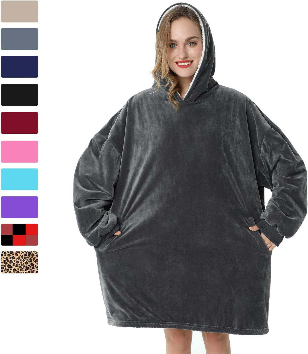 LetsFunny Oversized Hooded Blanket Sweatshirt, Super Soft Warm Comfortable Sherpa Wearable Blanket with Giant Pocket, for Adults Men Women Teenagers Kids, One Size Fits All