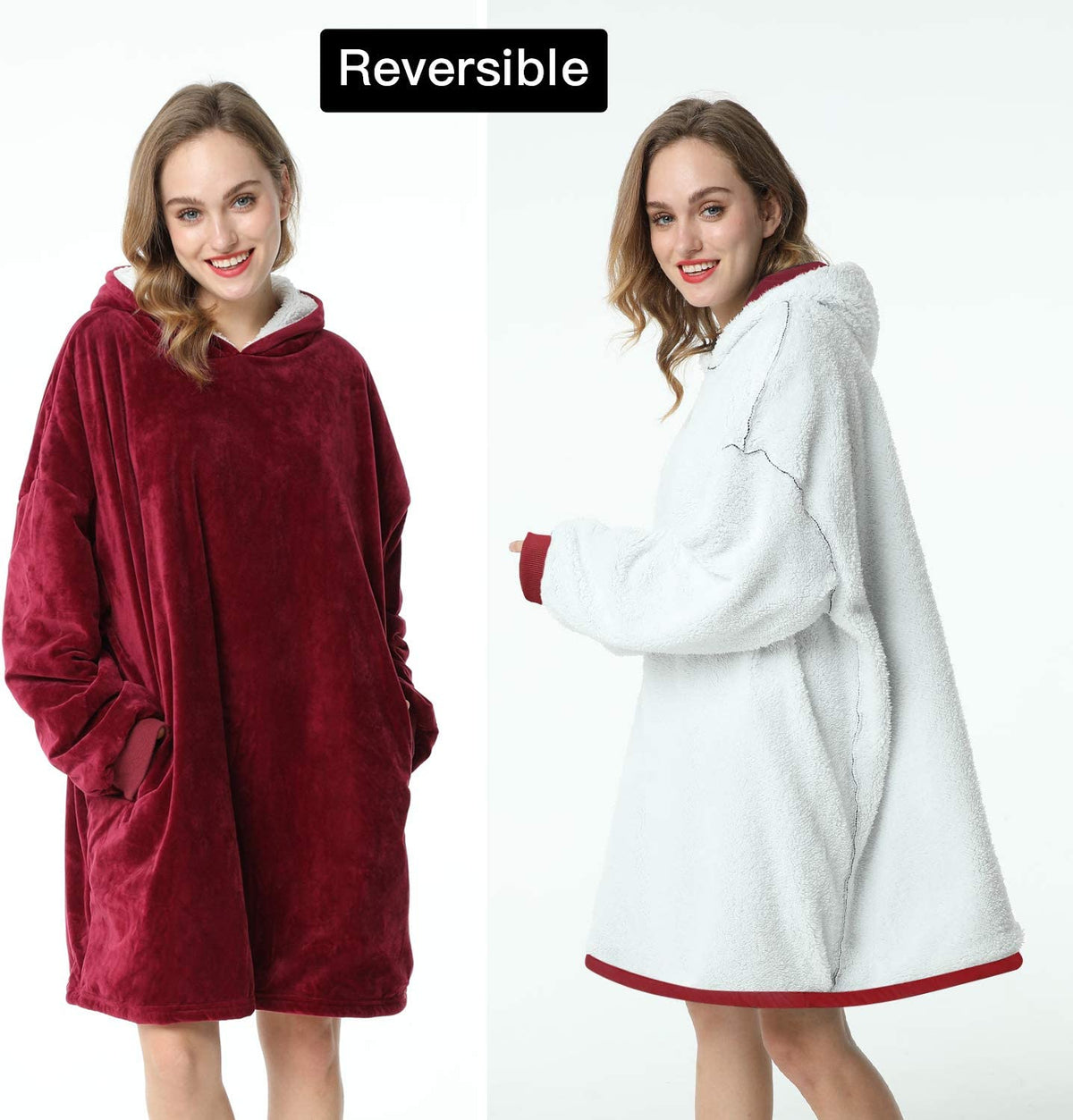 LetsFunny Oversized Hooded Blanket Sweatshirt, Super Soft Warm Comfortable Sherpa Wearable Blanket with Giant Pocket, for Adults Men Women Teenagers Kids, One Size Fits All