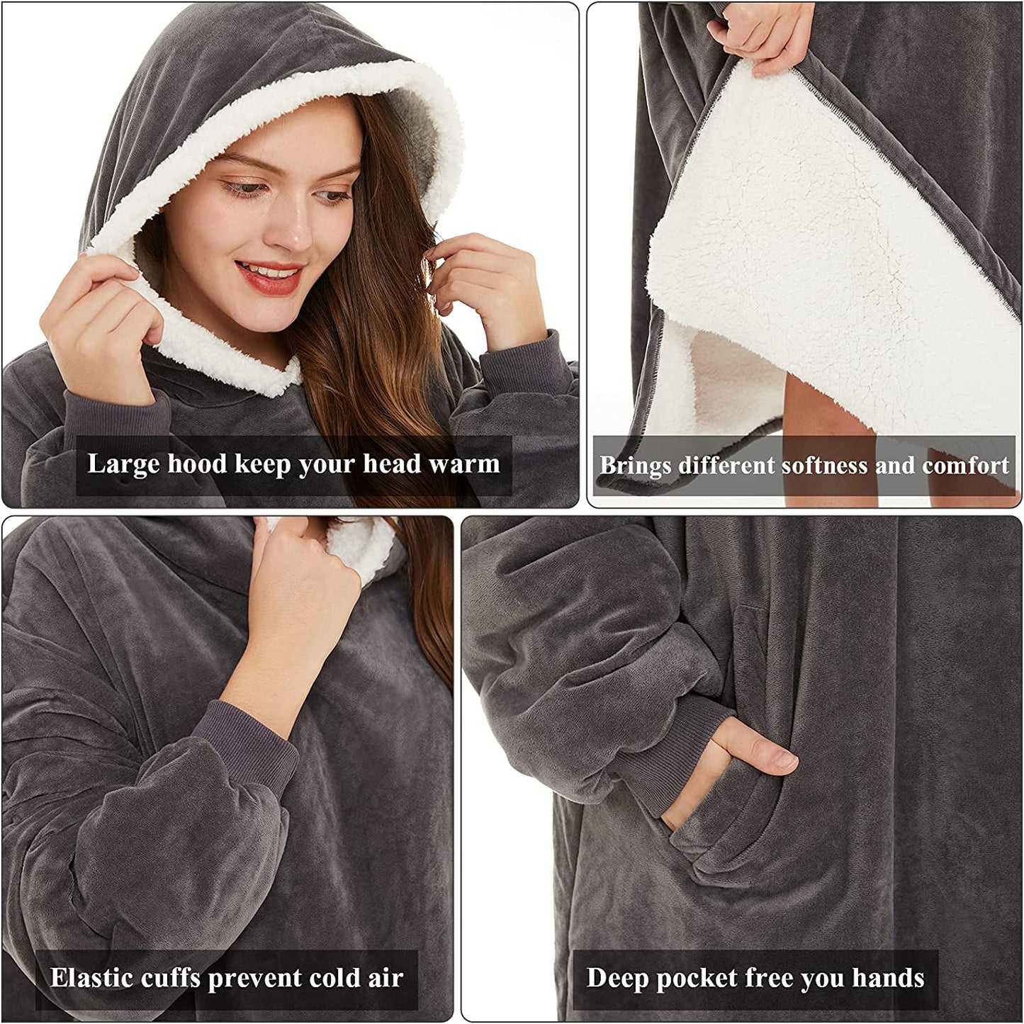 LetsFunny Oversized Blanket Sweatshirt, Plush Fleecehug Hoodie Wearable Blanket with Pocket, Super Warm Cozy Sweatshirt Hooded Blanket for Adult Women Men Teens, One Size Fits All