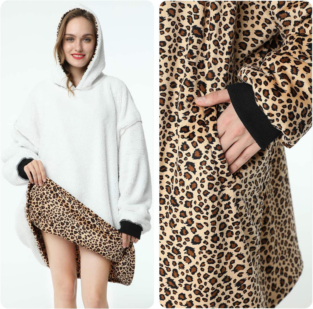 LetsFunny Oversized Hooded Blanket Sweatshirt, Super Soft Warm Comfortable Sherpa Wearable Blanket with Giant Pocket, for Adults Men Women Teenagers Kids, One Size Fits All