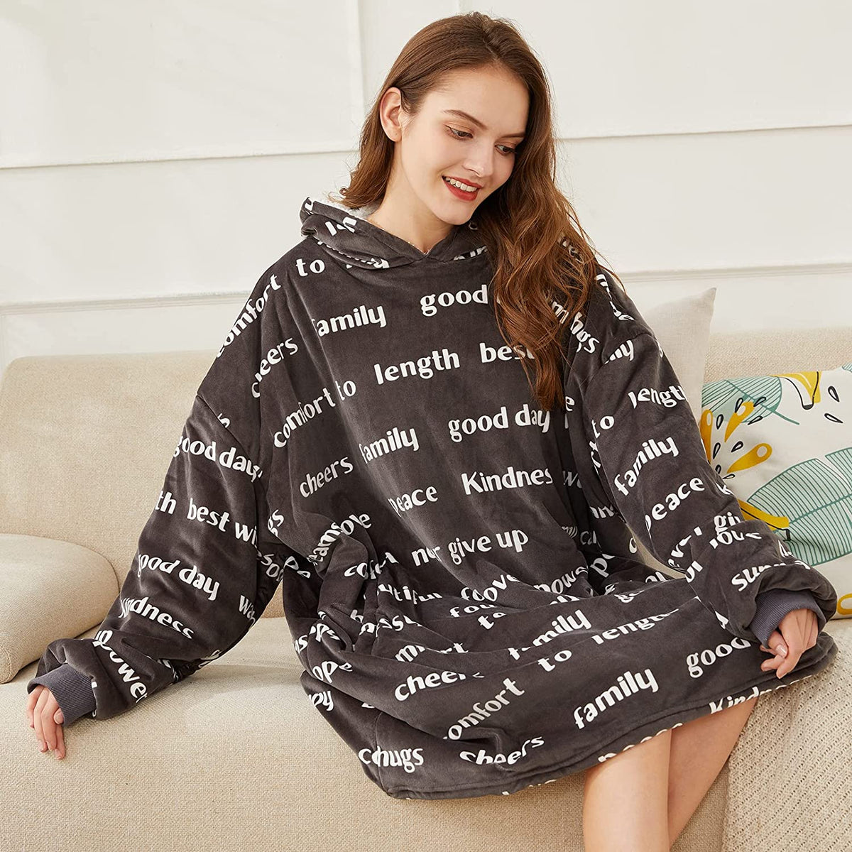LetsFunny Oversized Hooded Blanket Sweatshirt, Super Soft Warm Comfortable Sherpa Wearable Blanket with Giant Pocket, for Adults Men Women Teenagers Kids, One Size Fits All
