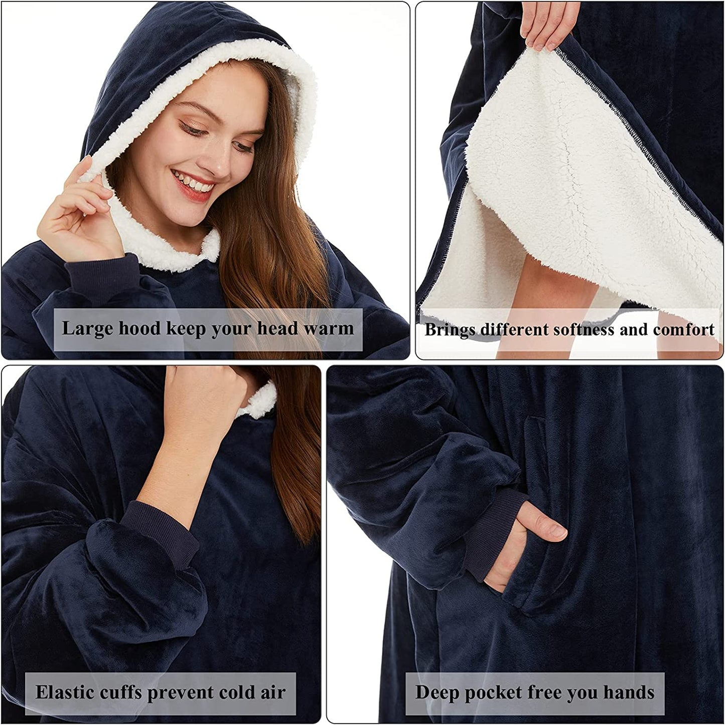 LetsFunny Oversized Blanket Sweatshirt, Plush Fleecehug Hoodie Wearable Blanket with Pocket, Super Warm Cozy Sweatshirt Hooded Blanket for Adult Women Men Teens, One Size Fits All