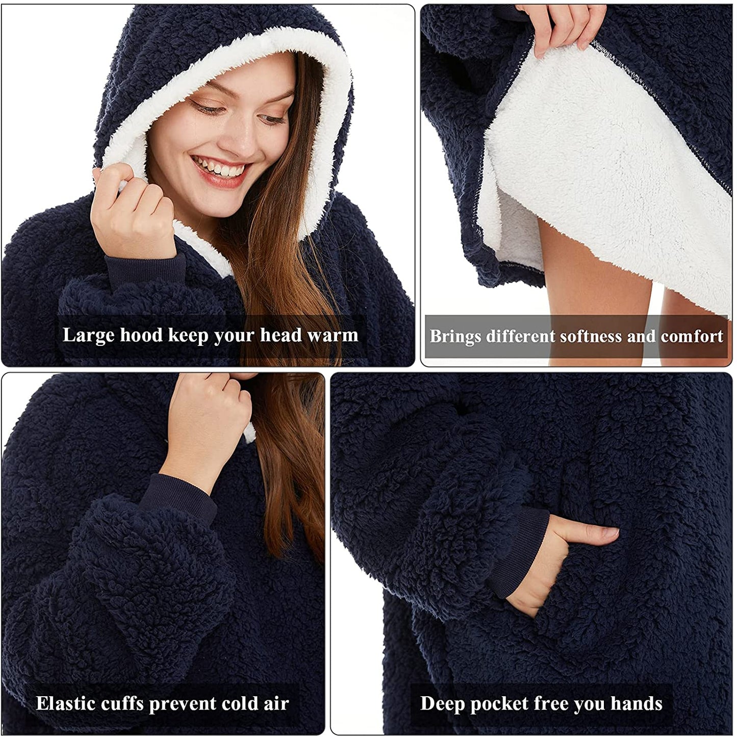 LetsFunny Oversized Blanket Sweatshirt, Plush Fleecehug Hoodie Wearable Blanket with Pocket, Super Warm Cozy Sweatshirt Hooded Blanket for Adult Women Men Teens, One Size Fits All