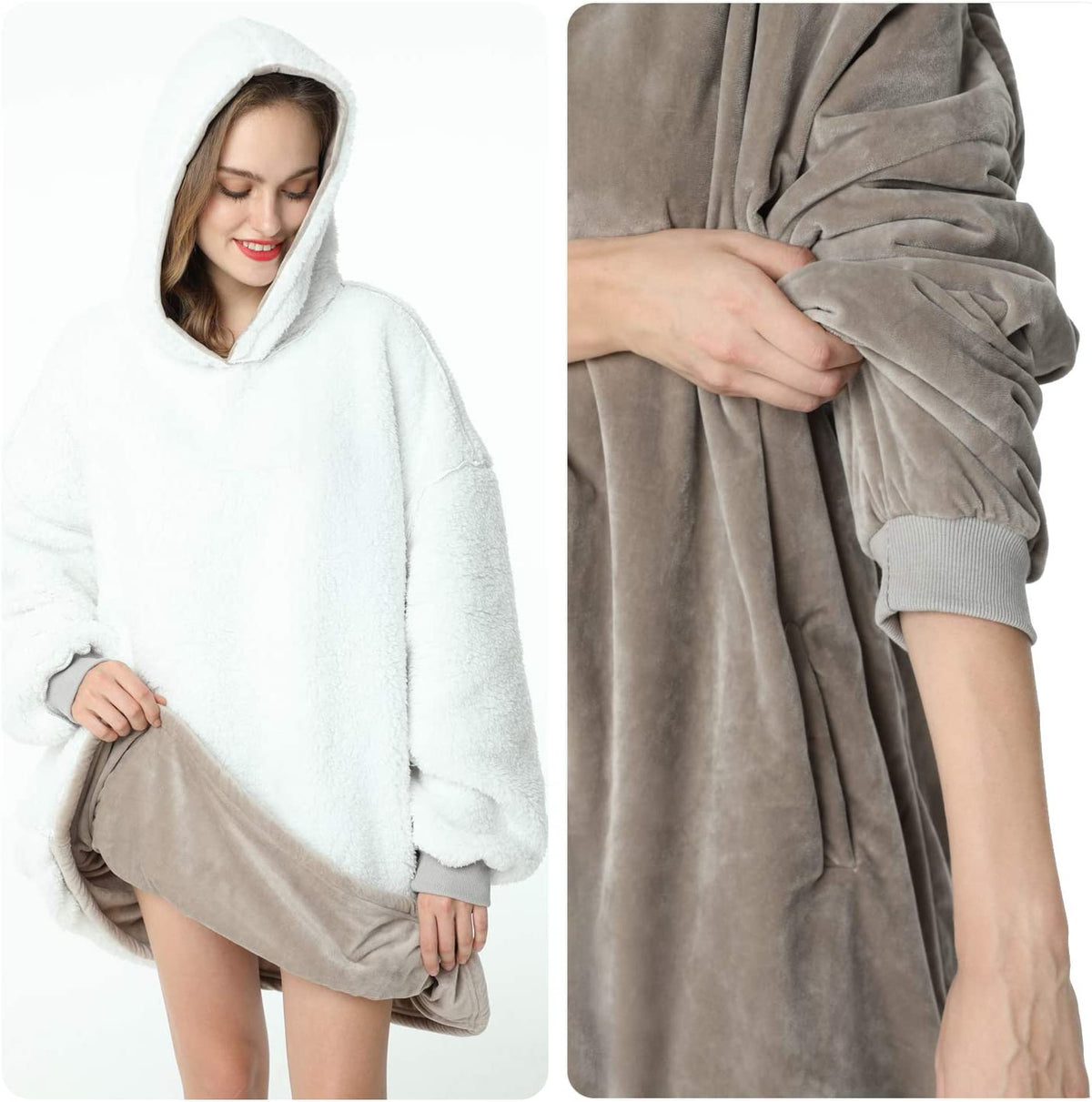 LetsFunny Oversized Hooded Blanket Sweatshirt, Super Soft Warm Comfortable Sherpa Wearable Blanket with Giant Pocket, for Adults Men Women Teenagers Kids, One Size Fits All
