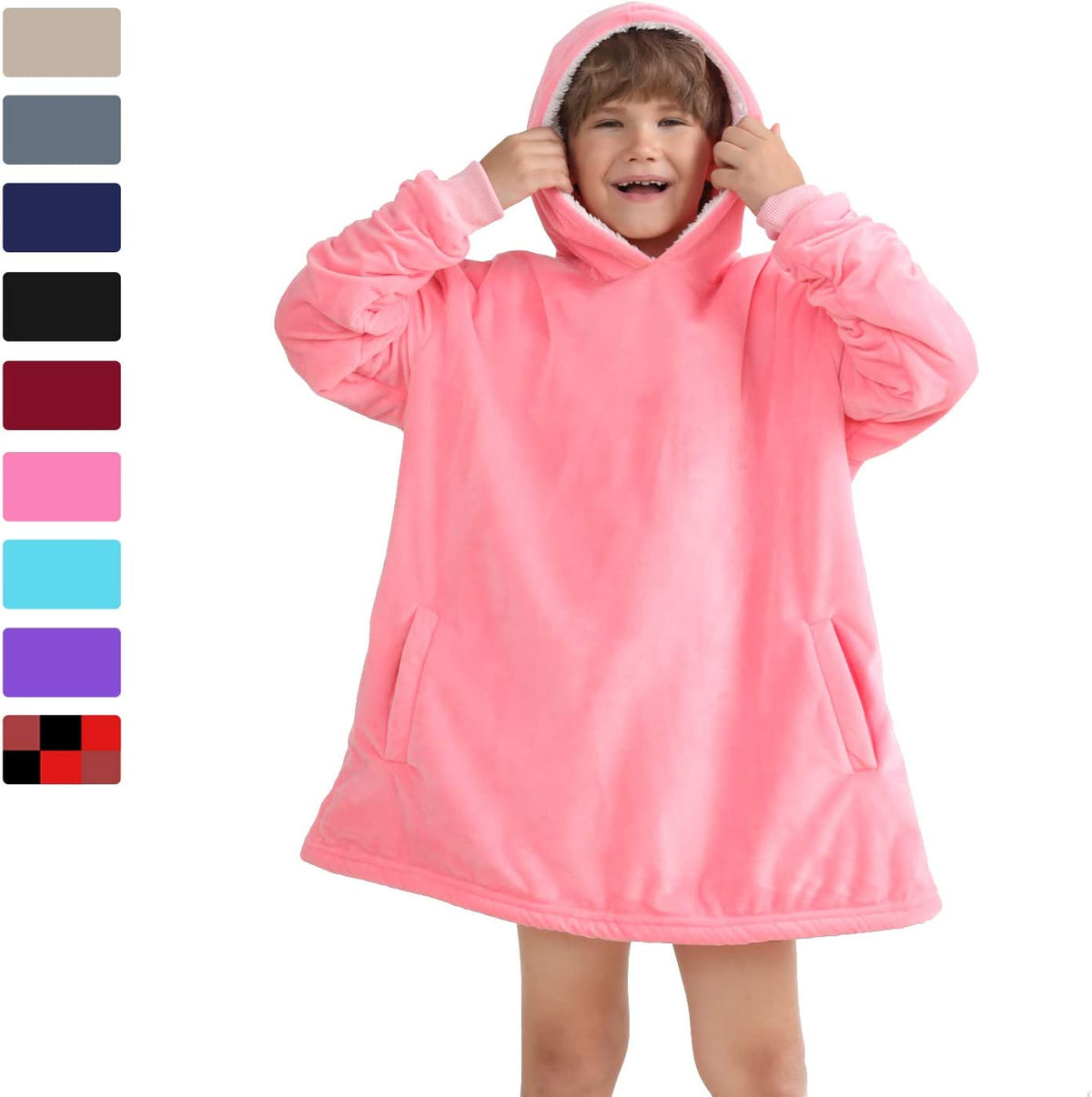 LetsFunny Oversized Hooded Blanket Sweatshirt, Super Soft Warm Comfortable Sherpa Wearable Blanket with Giant Pocket, for Adults Men Women Teenagers Kids, One Size Fits All