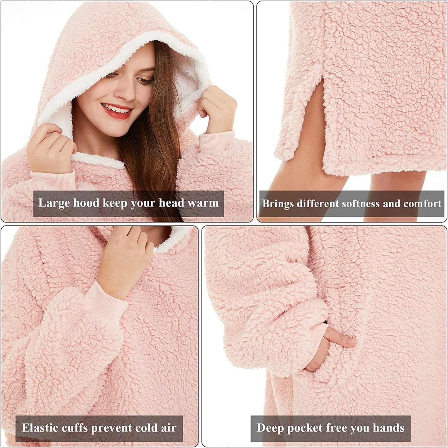 LetsFunny Oversized Blanket Sweatshirt, Plush Fleecehug Hoodie Wearable Blanket with Pocket, Super Warm Cozy Sweatshirt Hooded Blanket for Adult Women Men Teens, One Size Fits All