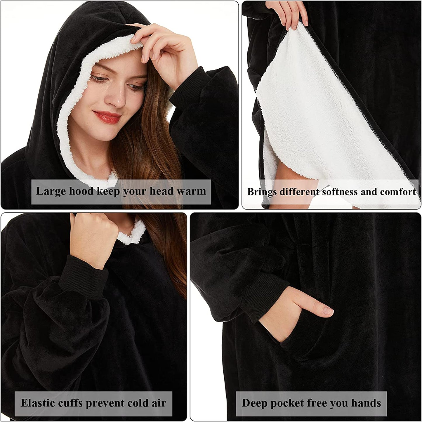 LetsFunny Oversized Blanket Sweatshirt, Plush Fleecehug Hoodie Wearable Blanket with Pocket, Super Warm Cozy Sweatshirt Hooded Blanket for Adult Women Men Teens, One Size Fits All