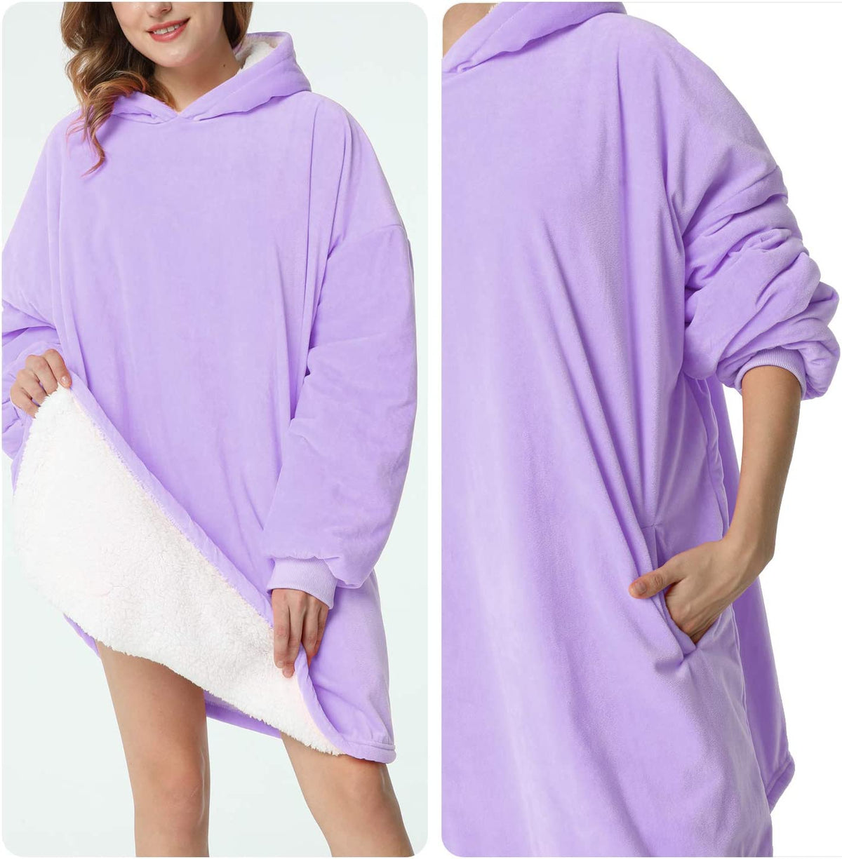 LetsFunny Oversized Hooded Blanket Sweatshirt, Super Soft Warm Comfortable Sherpa Wearable Blanket with Giant Pocket, for Adults Men Women Teenagers Kids, One Size Fits All