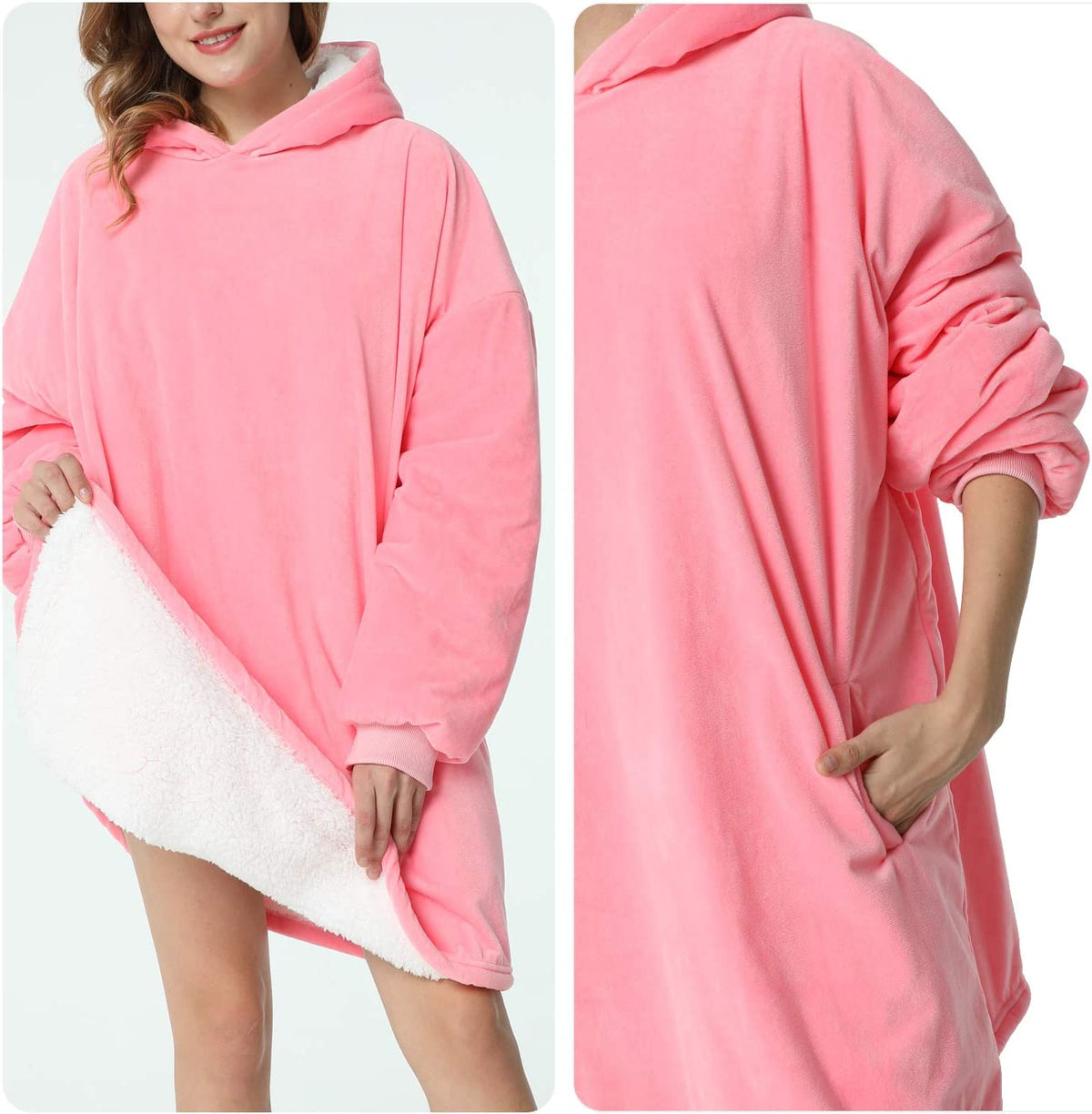 LetsFunny Oversized Hooded Blanket Sweatshirt, Super Soft Warm Comfortable Sherpa Wearable Blanket with Giant Pocket, for Adults Men Women Teenagers Kids, One Size Fits All