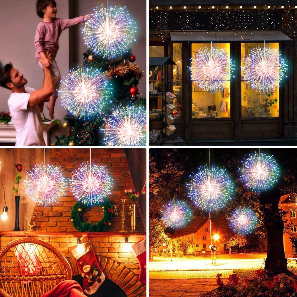 Fairy Firework String Wire Lights, LED DIY 8 Modes Dimmable Lights, Waterproof Decorative Hanging Starburst Lights for Christmas, Home, Patio, Indoor Outdoor Decoration