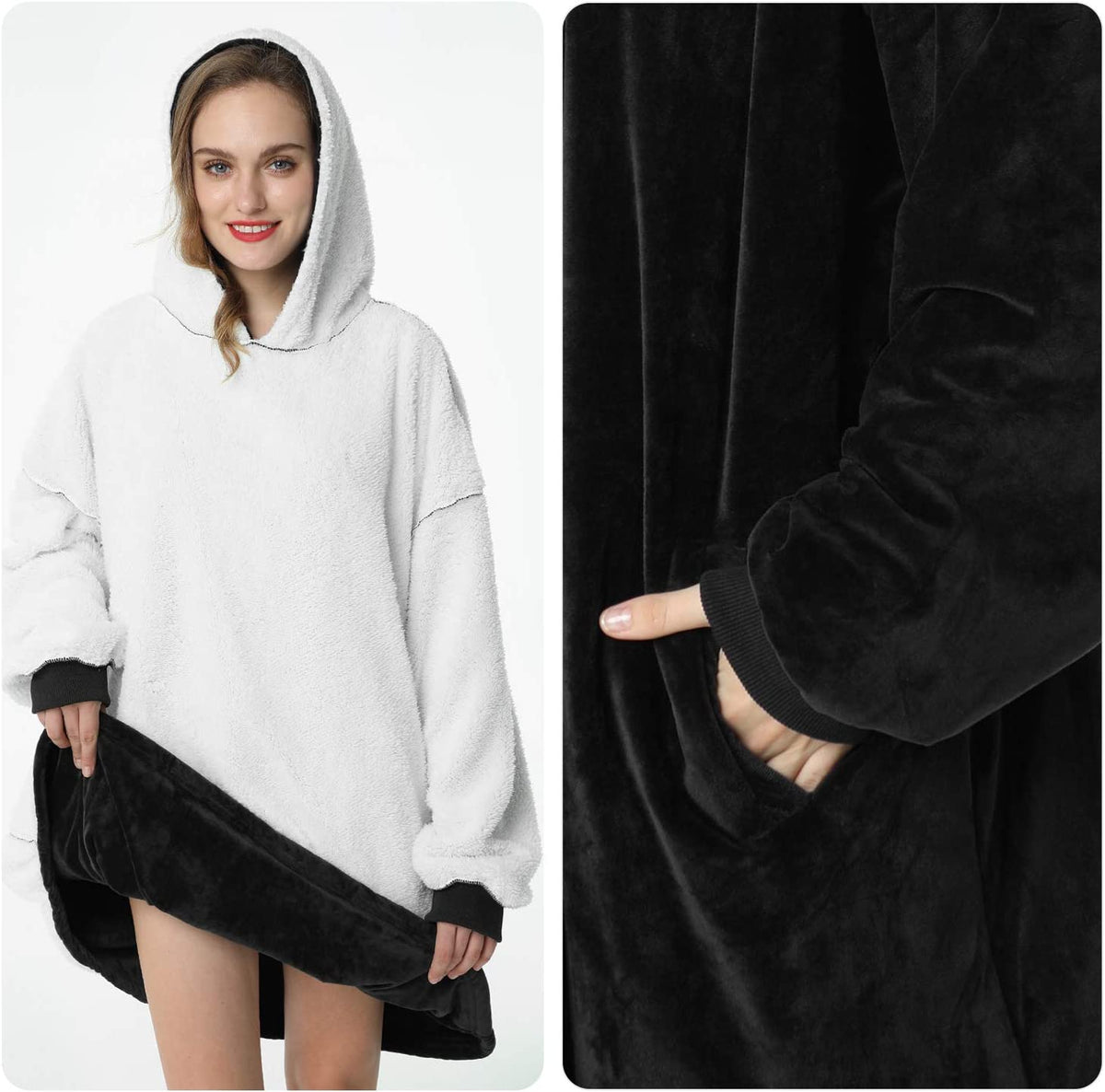 LetsFunny Oversized Hooded Blanket Sweatshirt, Super Soft Warm Comfortable Sherpa Wearable Blanket with Giant Pocket, for Adults Men Women Teenagers Kids, One Size Fits All