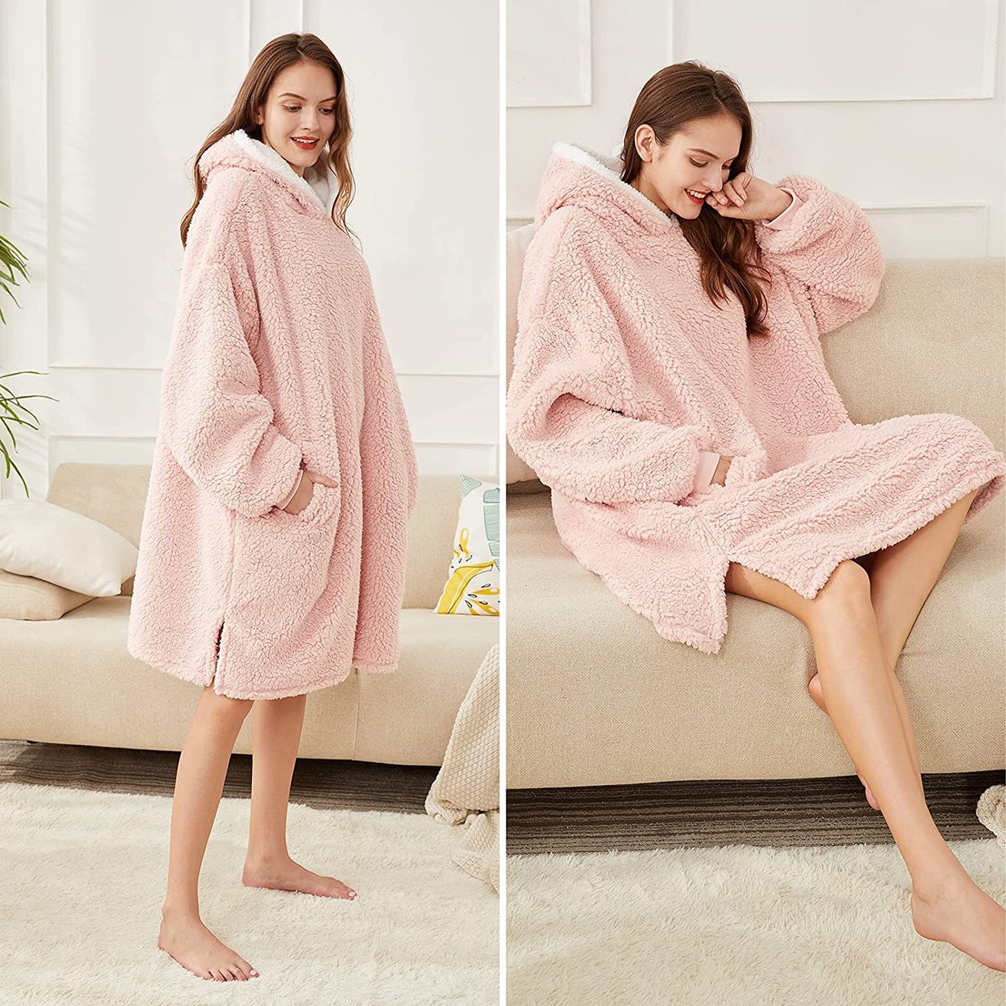 LetsFunny Oversized Blanket Sweatshirt, Plush Fleecehug Hoodie Wearable Blanket with Pocket, Super Warm Cozy Sweatshirt Hooded Blanket for Adult Women Men Teens, One Size Fits All
