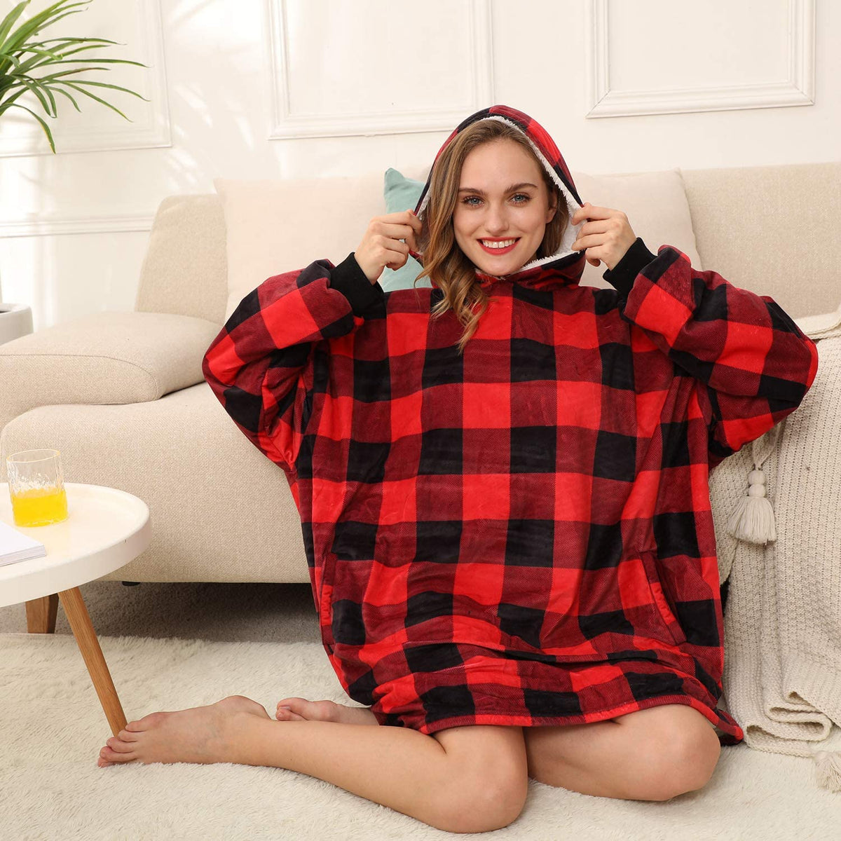 LetsFunny Oversized Hooded Blanket Sweatshirt, Super Soft Warm Comfortable Sherpa Wearable Blanket with Giant Pocket, for Adults Men Women Teenagers Kids, One Size Fits All