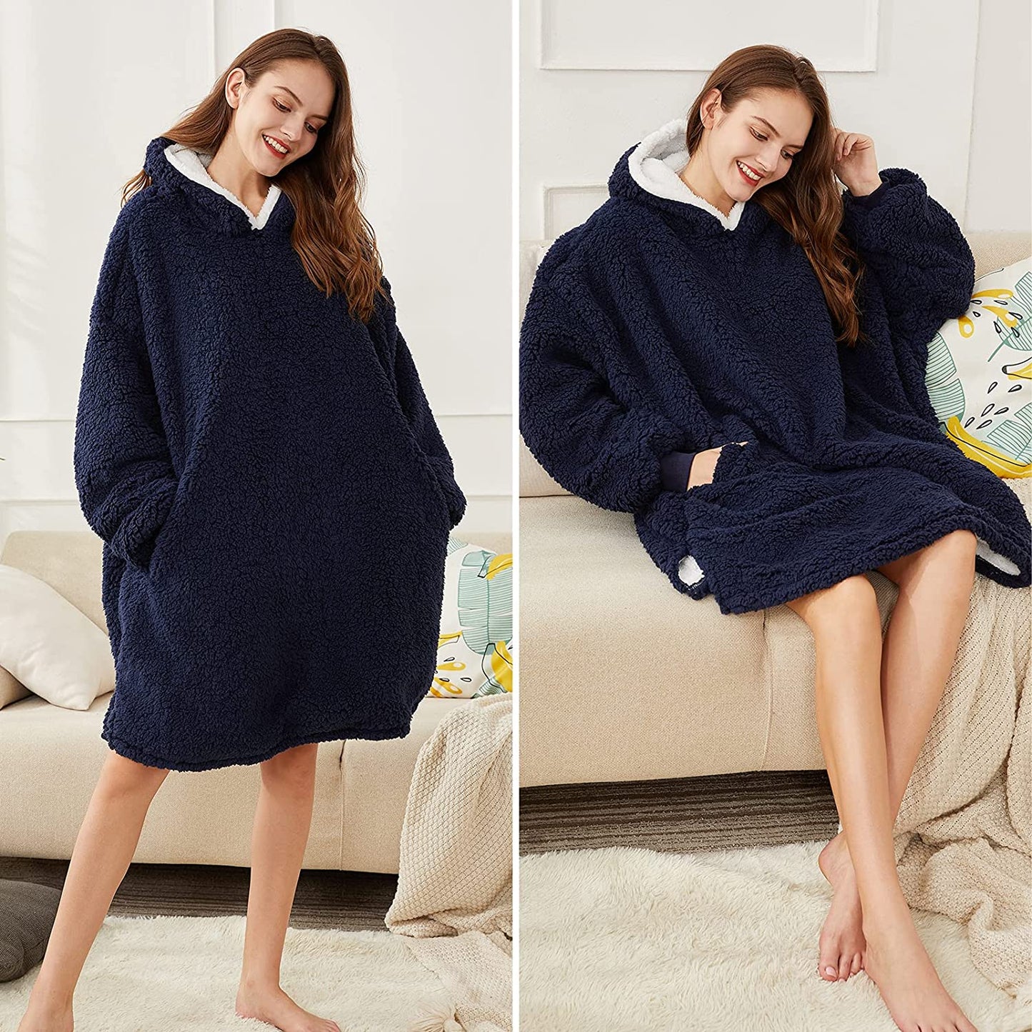 LetsFunny Oversized Blanket Sweatshirt, Plush Fleecehug Hoodie Wearable Blanket with Pocket, Super Warm Cozy Sweatshirt Hooded Blanket for Adult Women Men Teens, One Size Fits All