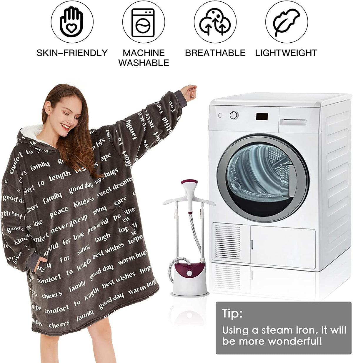 LetsFunny Oversized Hooded Blanket Sweatshirt, Super Soft Warm Comfortable Sherpa Wearable Blanket with Giant Pocket, for Adults Men Women Teenagers Kids, One Size Fits All