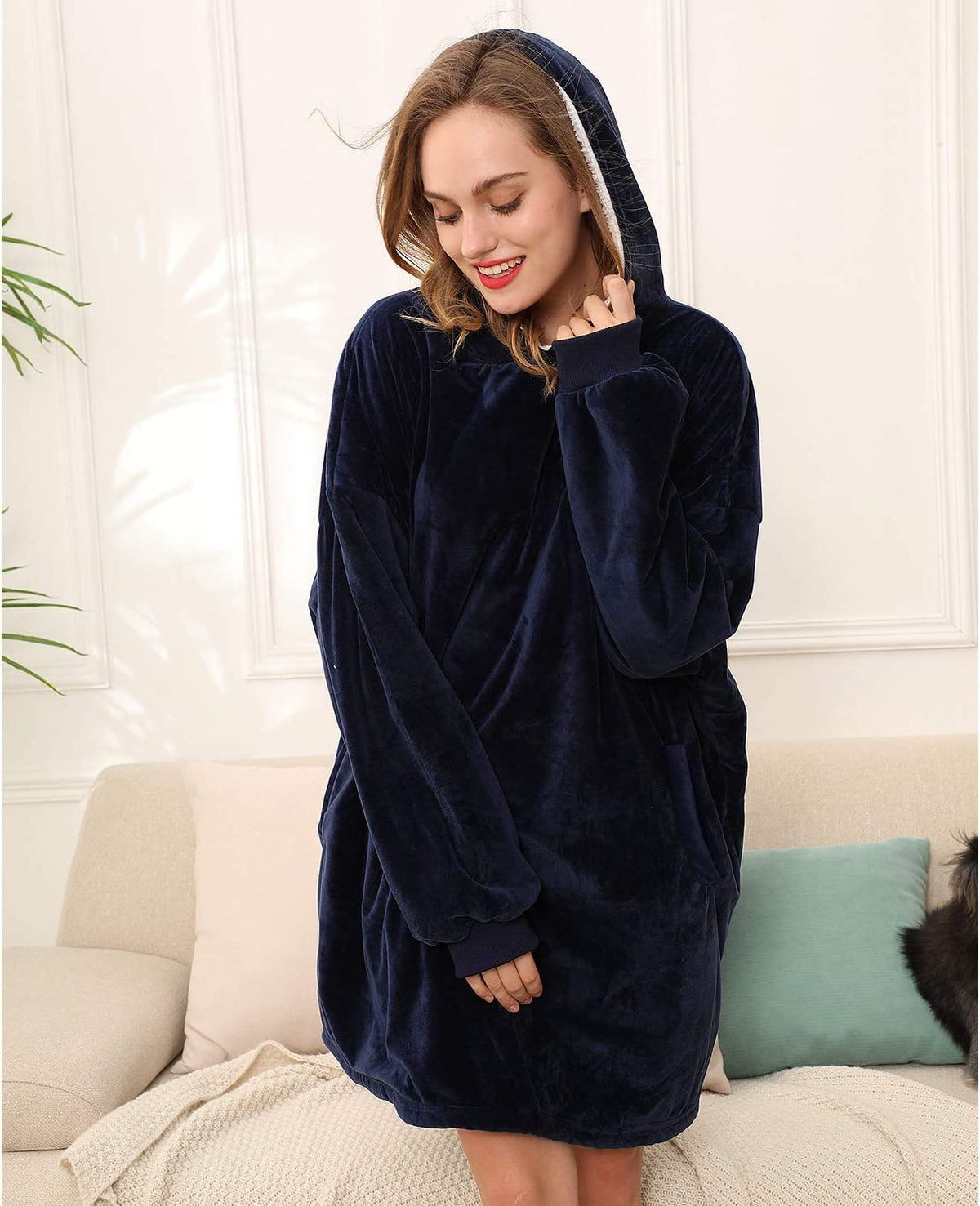 LetsFunny Oversized Hooded Blanket Sweatshirt, Super Soft Warm Comfortable Sherpa Wearable Blanket with Giant Pocket, for Adults Men Women Teenagers Kids, One Size Fits All