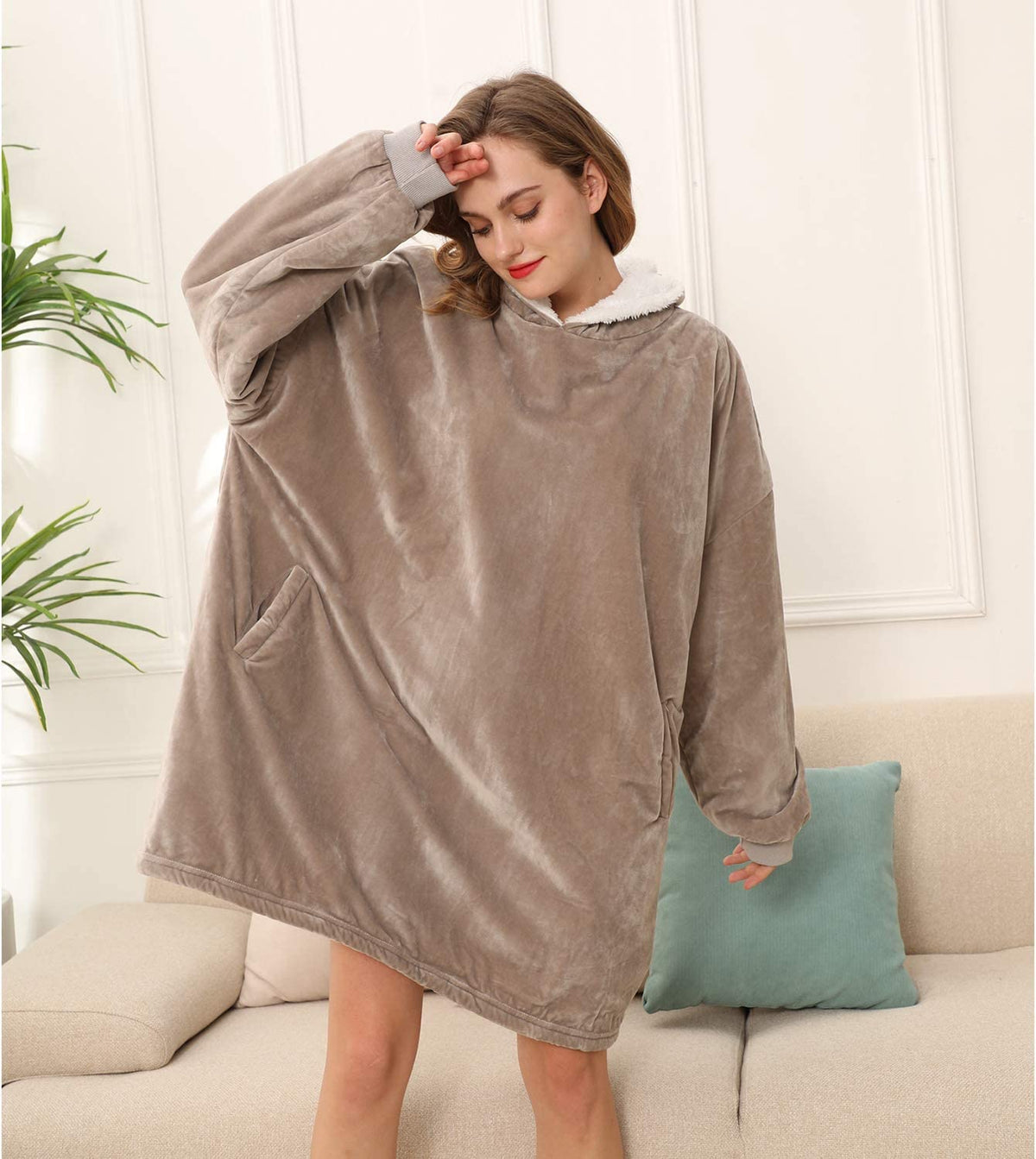 LetsFunny Oversized Hooded Blanket Sweatshirt, Super Soft Warm Comfortable Sherpa Wearable Blanket with Giant Pocket, for Adults Men Women Teenagers Kids, One Size Fits All