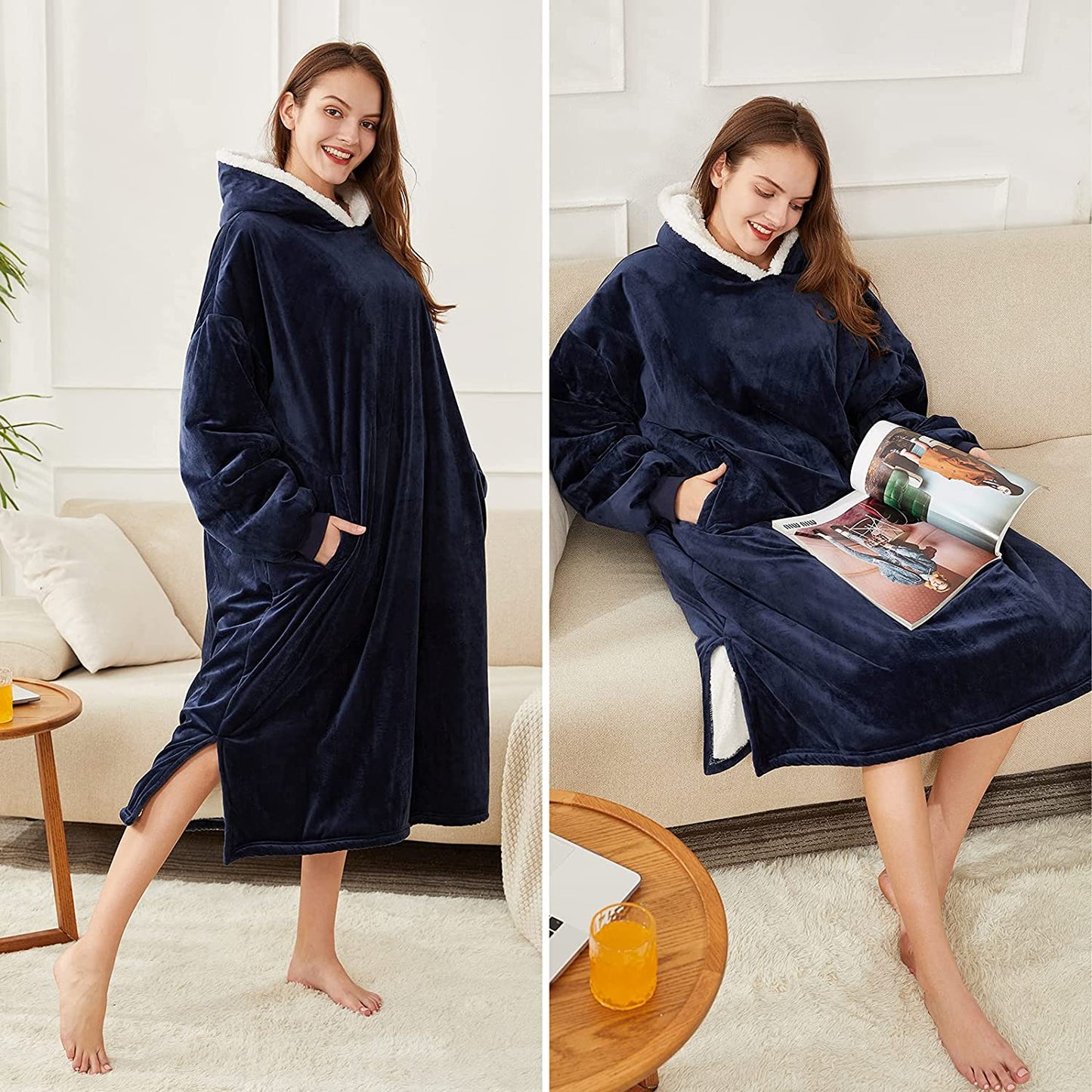 LetsFunny Oversized Blanket Sweatshirt, Plush Fleecehug Hoodie Wearable Blanket with Pocket, Super Warm Cozy Sweatshirt Hooded Blanket for Adult Women Men Teens, One Size Fits All