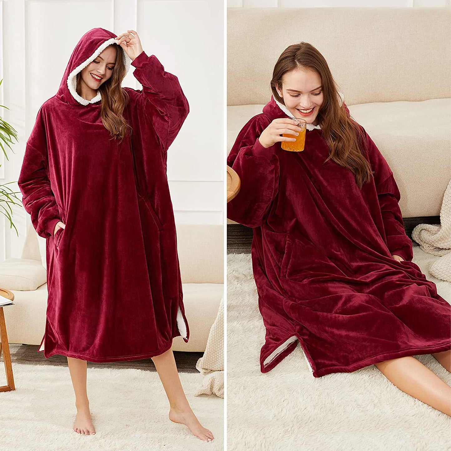 LetsFunny Oversized Blanket Sweatshirt, Plush Fleecehug Hoodie Wearable Blanket with Pocket, Super Warm Cozy Sweatshirt Hooded Blanket for Adult Women Men Teens, One Size Fits All