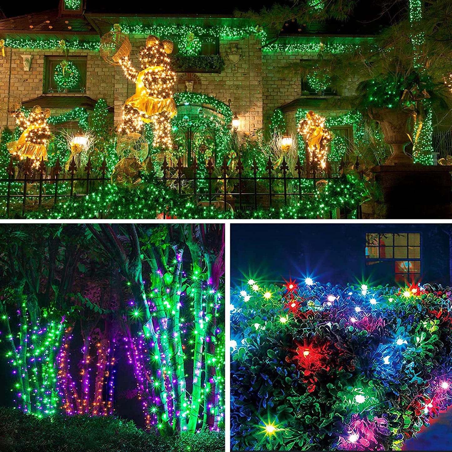 LetsFunny Green St. Patrick's Day 108ft 300 LED Christmas String Lights, Christmas Lights - UL Certified Outdoor & Indoor Fairy Lights Christmas Tree, Patio, Garden, Wedding, Holiday Decoration