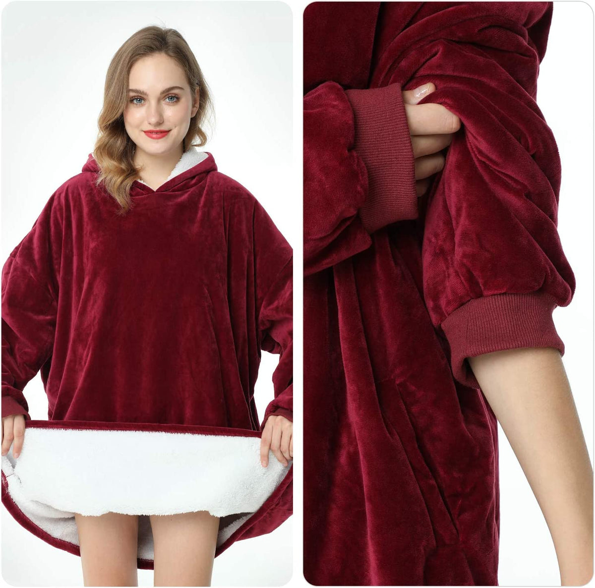 LetsFunny Oversized Hooded Blanket Sweatshirt, Super Soft Warm Comfortable Sherpa Wearable Blanket with Giant Pocket, for Adults Men Women Teenagers Kids, One Size Fits All