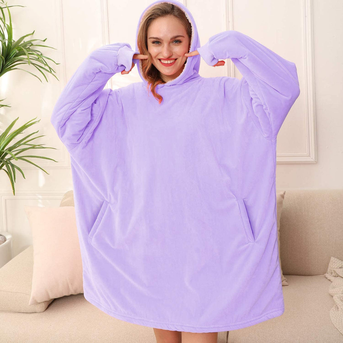 LetsFunny Oversized Hooded Blanket Sweatshirt, Super Soft Warm Comfortable Sherpa Wearable Blanket with Giant Pocket, for Adults Men Women Teenagers Kids, One Size Fits All