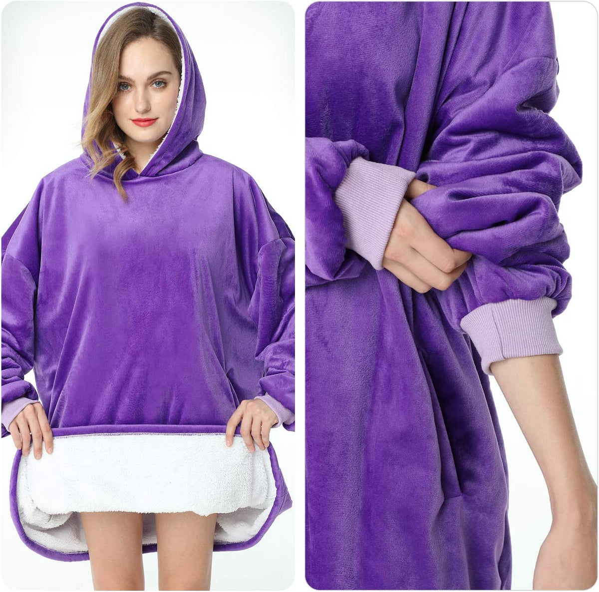 LetsFunny Oversized Hooded Blanket Sweatshirt, Super Soft Warm Comfortable Sherpa Wearable Blanket with Giant Pocket, for Adults Men Women Teenagers Kids, One Size Fits All