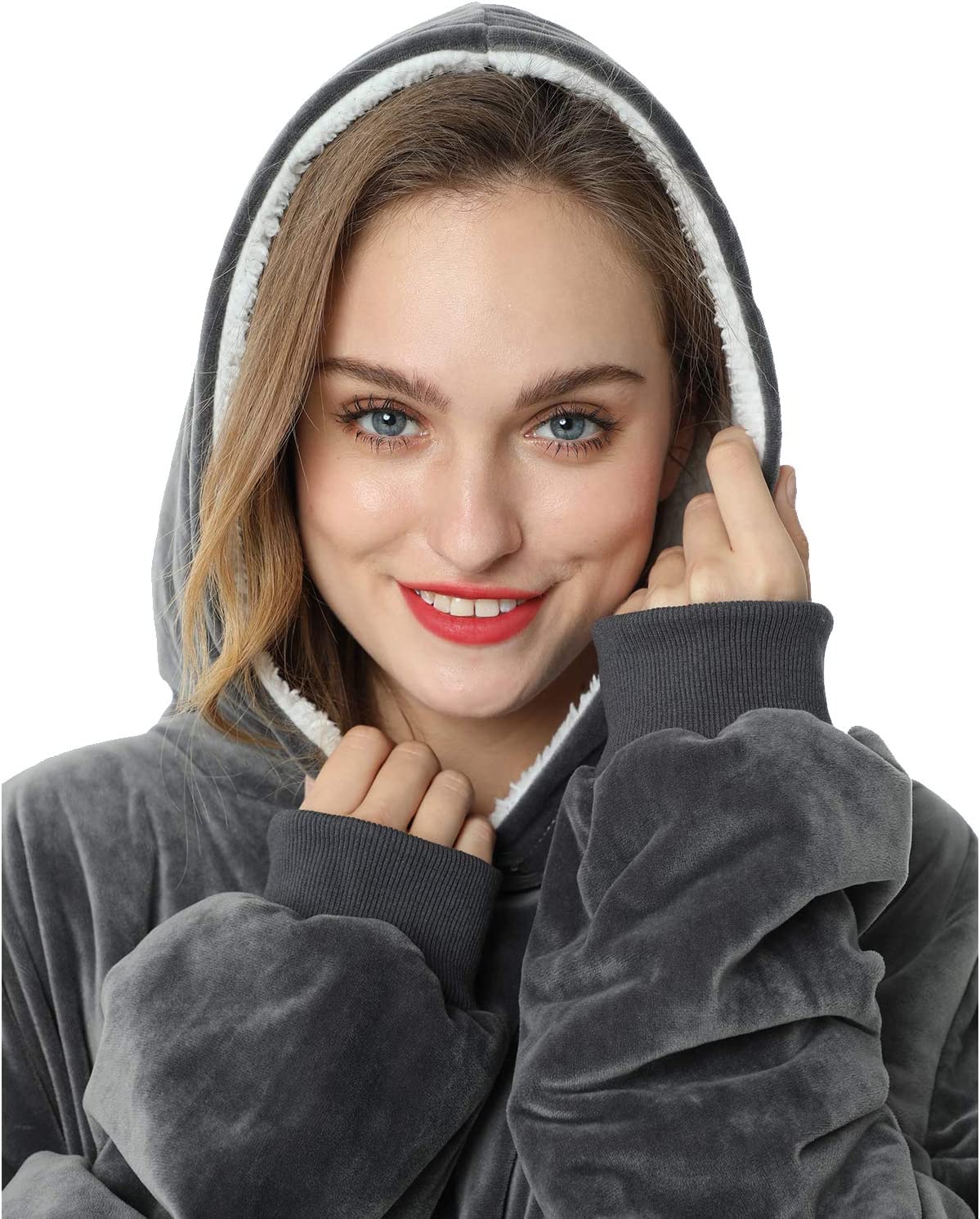 LetsFunny Oversized Hooded Blanket Sweatshirt, Super Soft Warm Comfortable Sherpa Wearable Blanket with Giant Pocket, for Adults Men Women Teenagers Kids, One Size Fits All