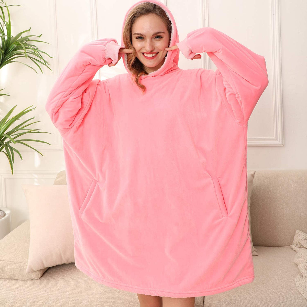 LetsFunny Oversized Hooded Blanket Sweatshirt, Super Soft Warm Comfortable Sherpa Wearable Blanket with Giant Pocket, for Adults Men Women Teenagers Kids, One Size Fits All