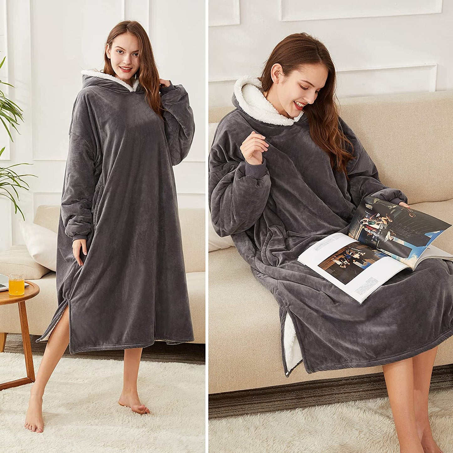 LetsFunny Oversized Blanket Sweatshirt, Plush Fleecehug Hoodie Wearable Blanket with Pocket, Super Warm Cozy Sweatshirt Hooded Blanket for Adult Women Men Teens, One Size Fits All