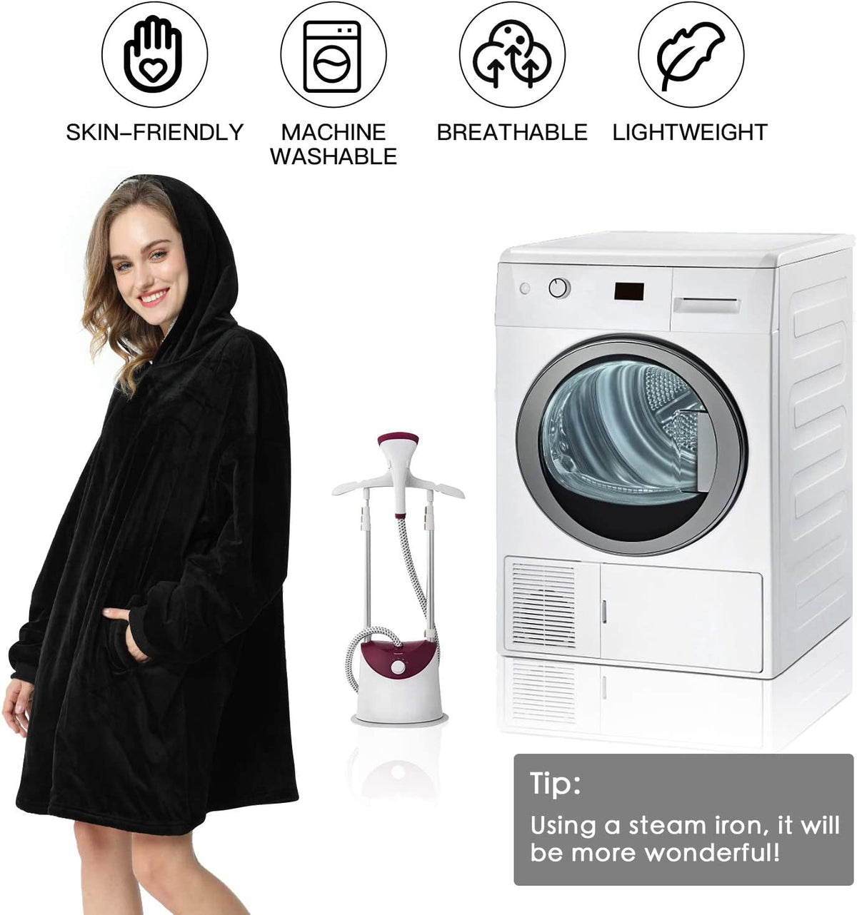 LetsFunny Oversized Hooded Blanket Sweatshirt, Super Soft Warm Comfortable Sherpa Wearable Blanket with Giant Pocket, for Adults Men Women Teenagers Kids, One Size Fits All