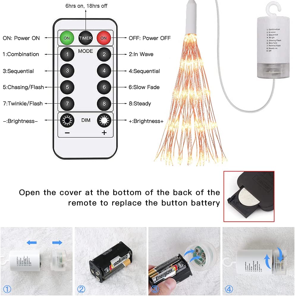 Fairy Firework String Wire Lights, LED DIY 8 Modes Dimmable Lights, Waterproof Decorative Hanging Starburst Lights for Christmas, Home, Patio, Indoor Outdoor Decoration