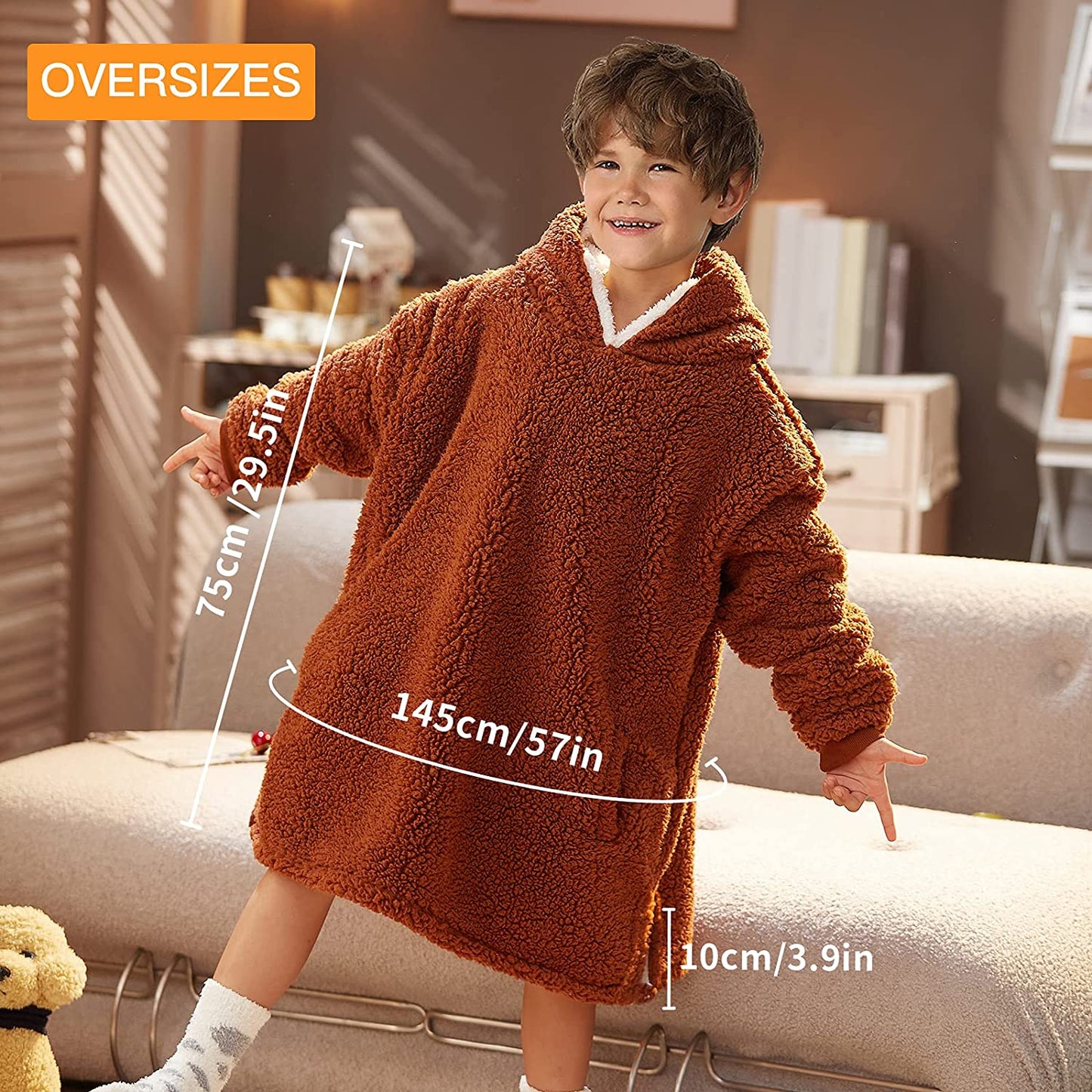 LetsFunny Oversized Blanket Sweatshirt, Plush Fleecehug Hoodie Wearable Blanket with Pocket, Super Warm Cozy Sweatshirt Hooded Blanket for Adult Women Men Teens, One Size Fits All